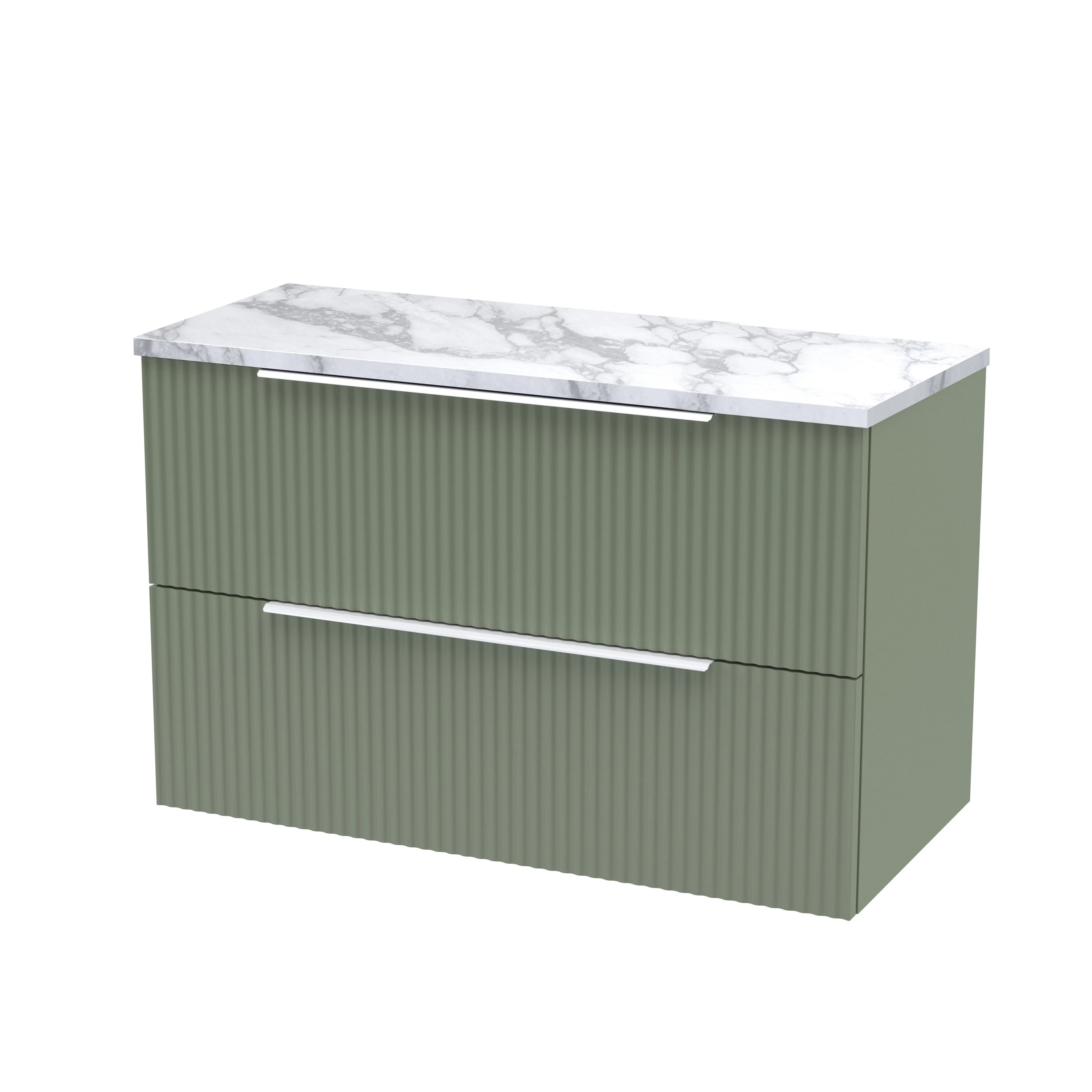Hudson Reed Fluted 800mm Wall Hung 2-Drawer Vanity & Laminate Worktop - Satin Green