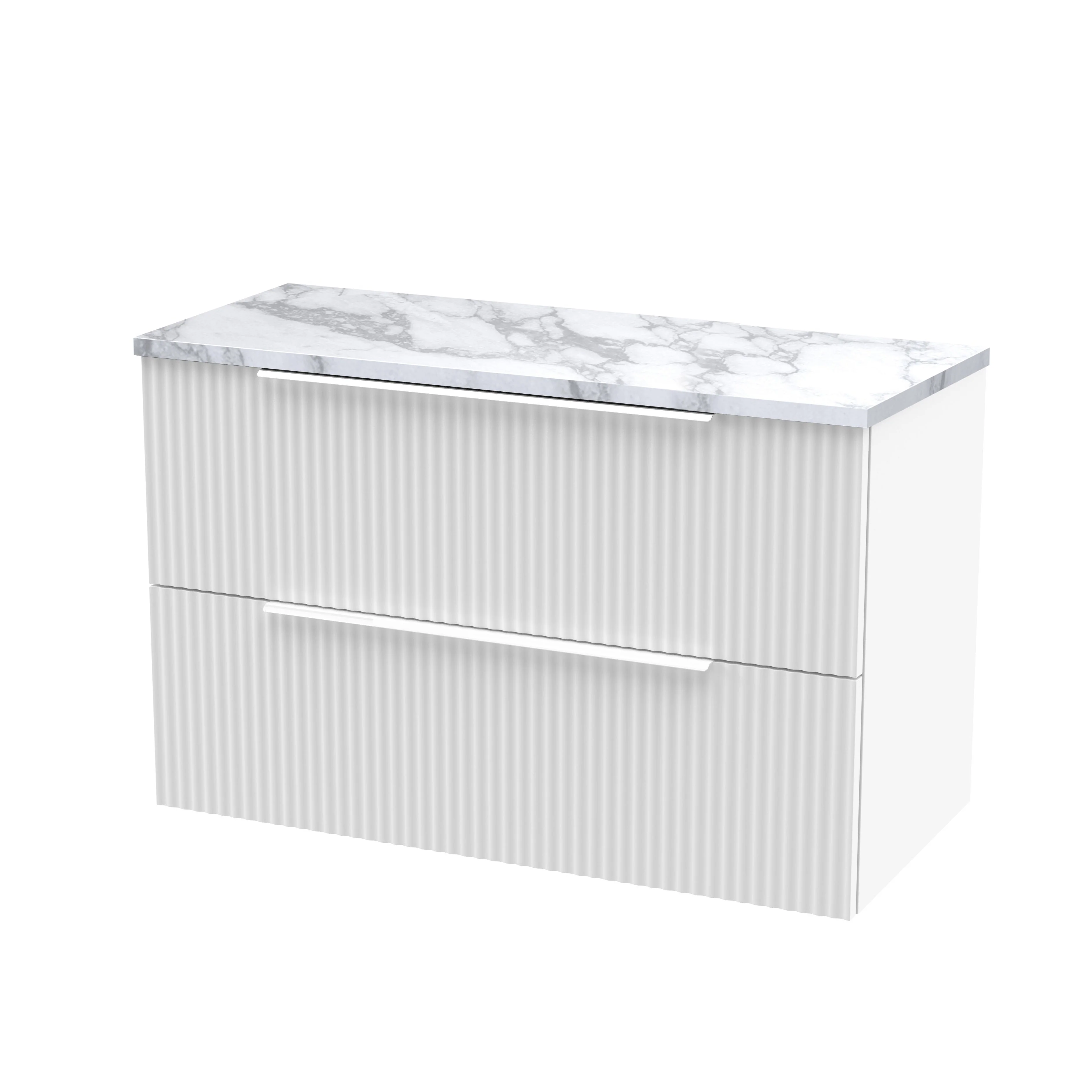 Hudson Reed Fluted 800mm Wall Hung 2-Drawer Vanity & Laminate Worktop - Satin White
