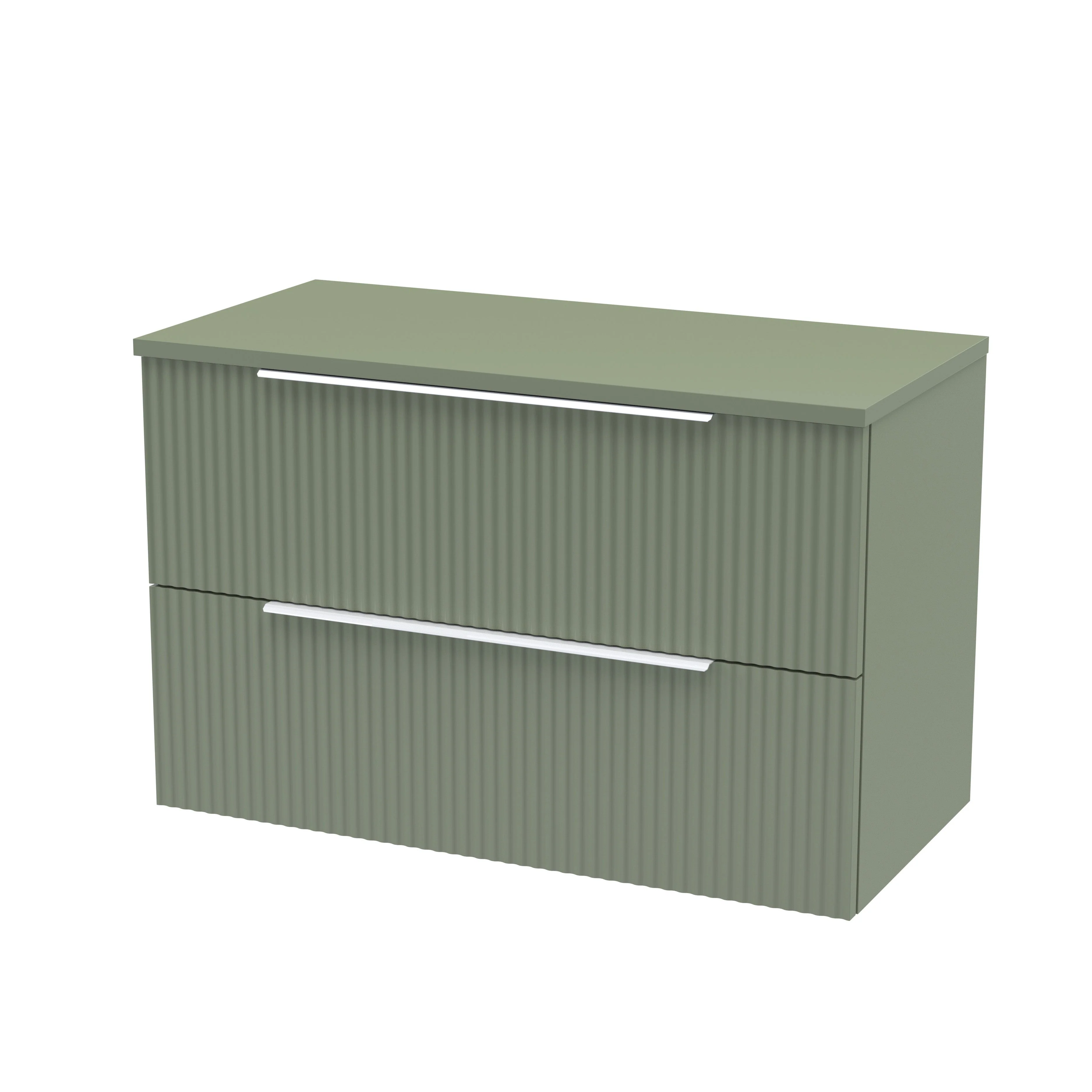 Hudson Reed Fluted 800mm Wall Hung 2-Drawer Vanity & Worktop - Satin Green