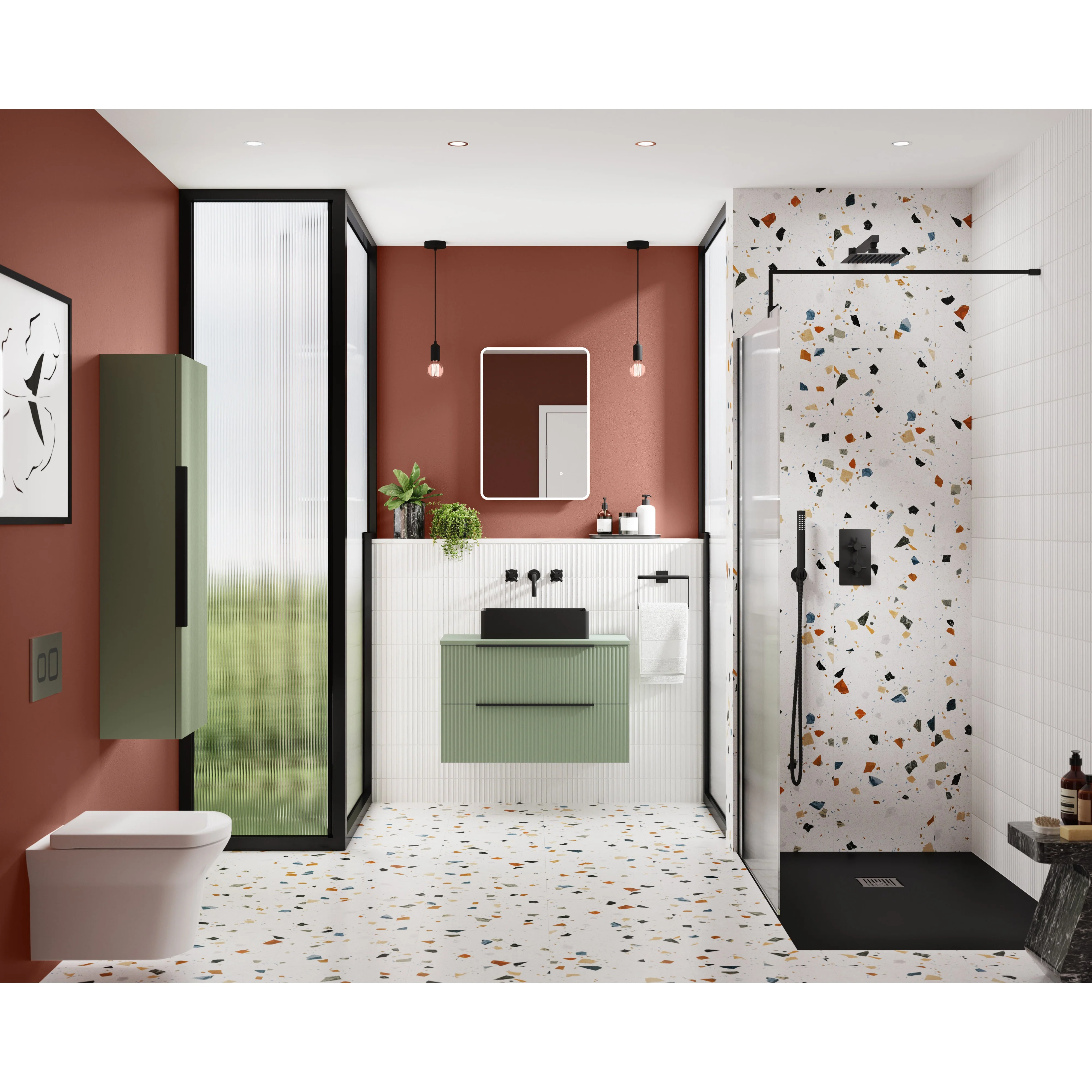 Hudson Reed Fluted 800mm Wall Hung 2-Drawer Vanity & Worktop - Satin Green - Image 2