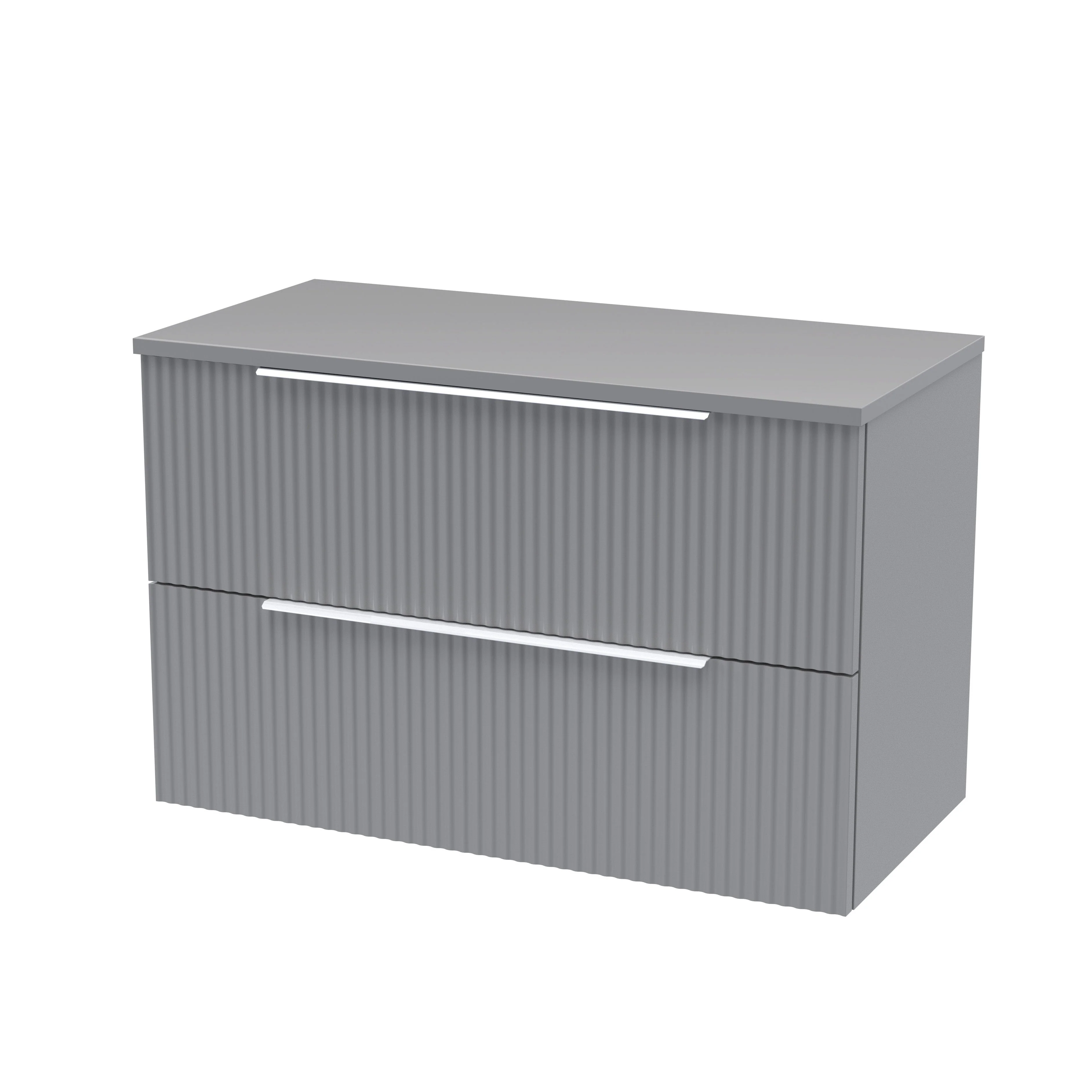 Hudson Reed Fluted 800mm Wall Hung 2-Drawer Vanity & Worktop - Satin Grey