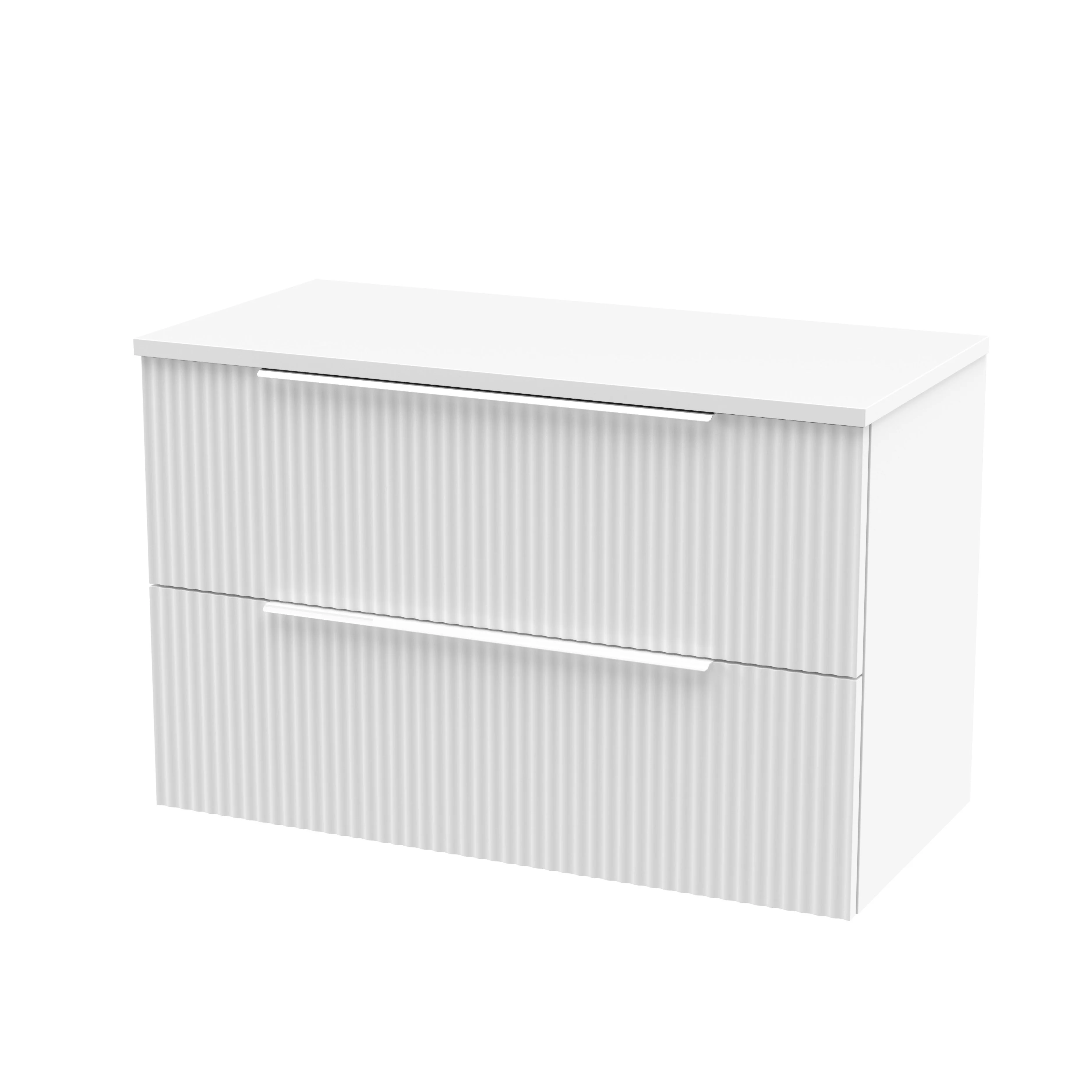 Hudson Reed Fluted 800mm Wall Hung 2-Drawer Vanity & Worktop - Satin White
