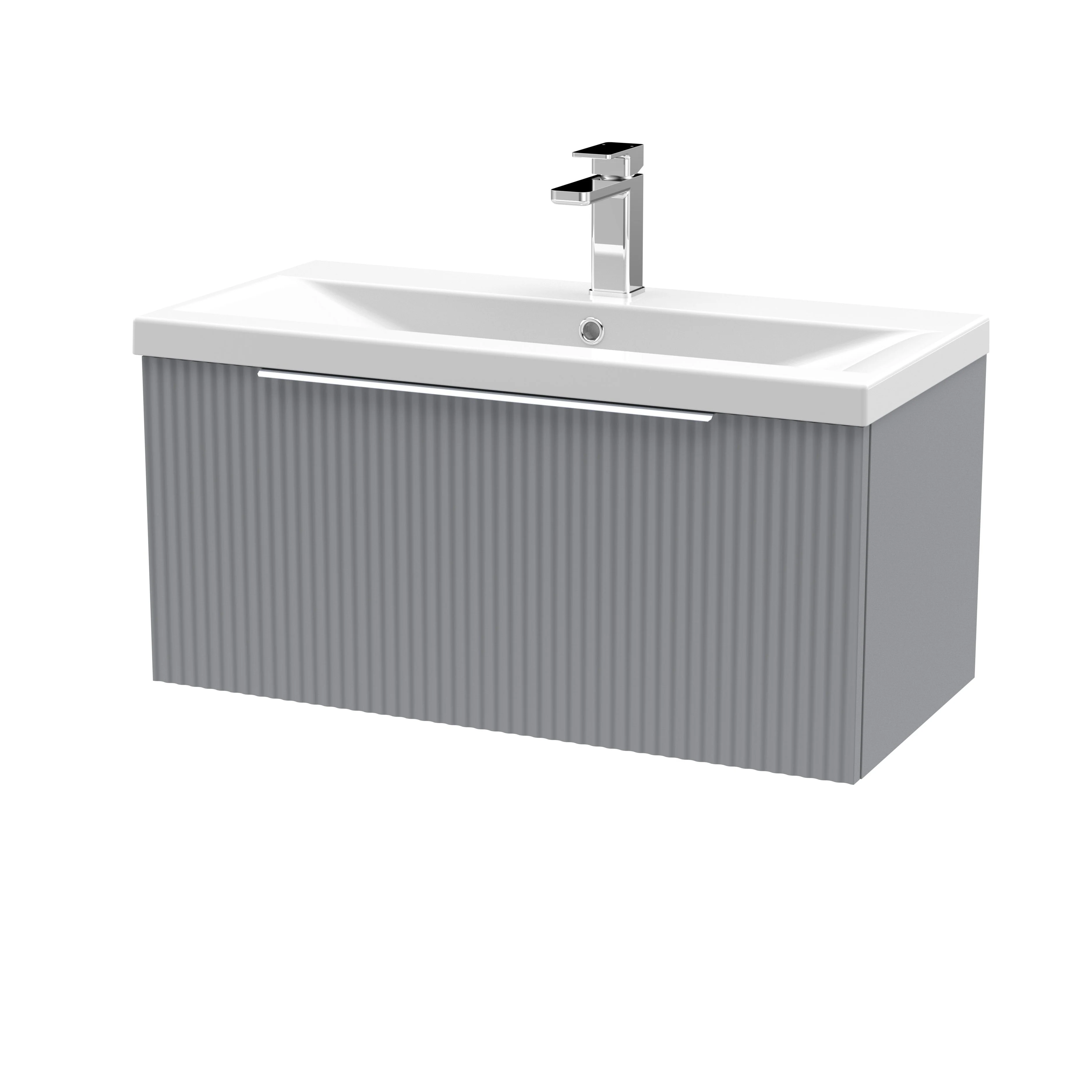Hudson Reed Fluted 800mm Wall Hung Single Drawer Vanity & Basin 1 - Satin Grey
