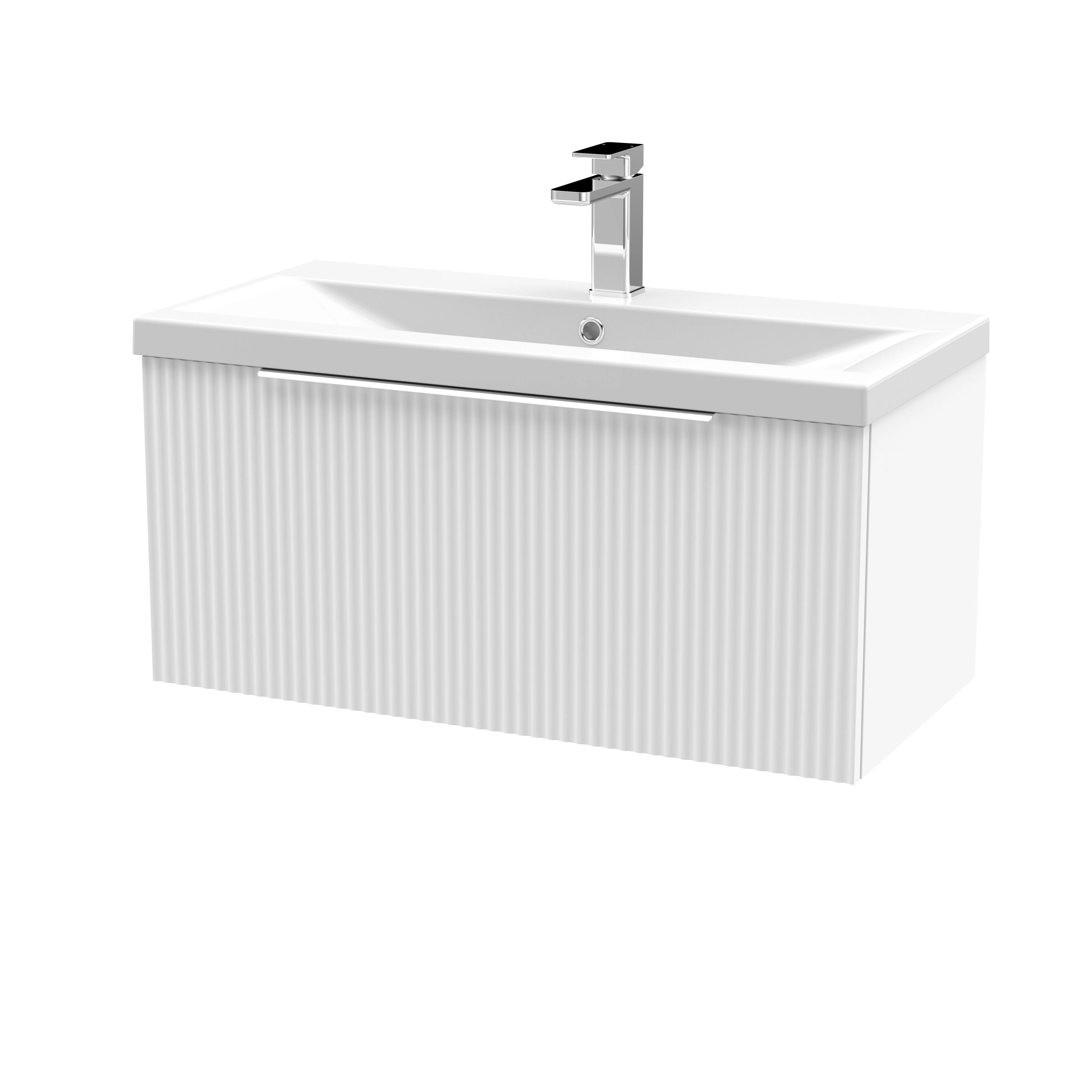 Hudson Reed Fluted 800mm Wall Hung Single Drawer Vanity & Basin 1 - Satin White