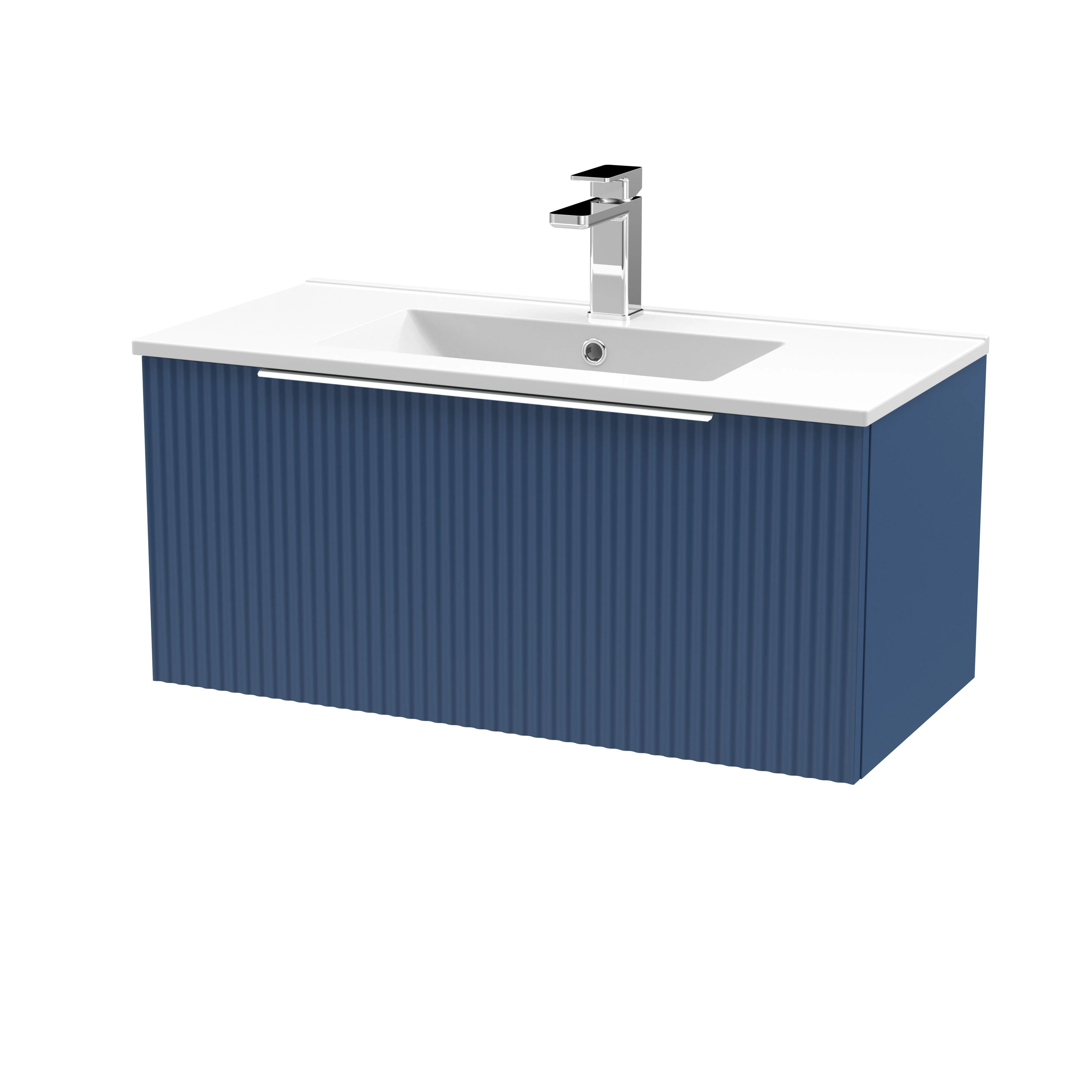 Hudson Reed Fluted 800mm Wall Hung Single Drawer Vanity & Basin 2 - Satin Blue