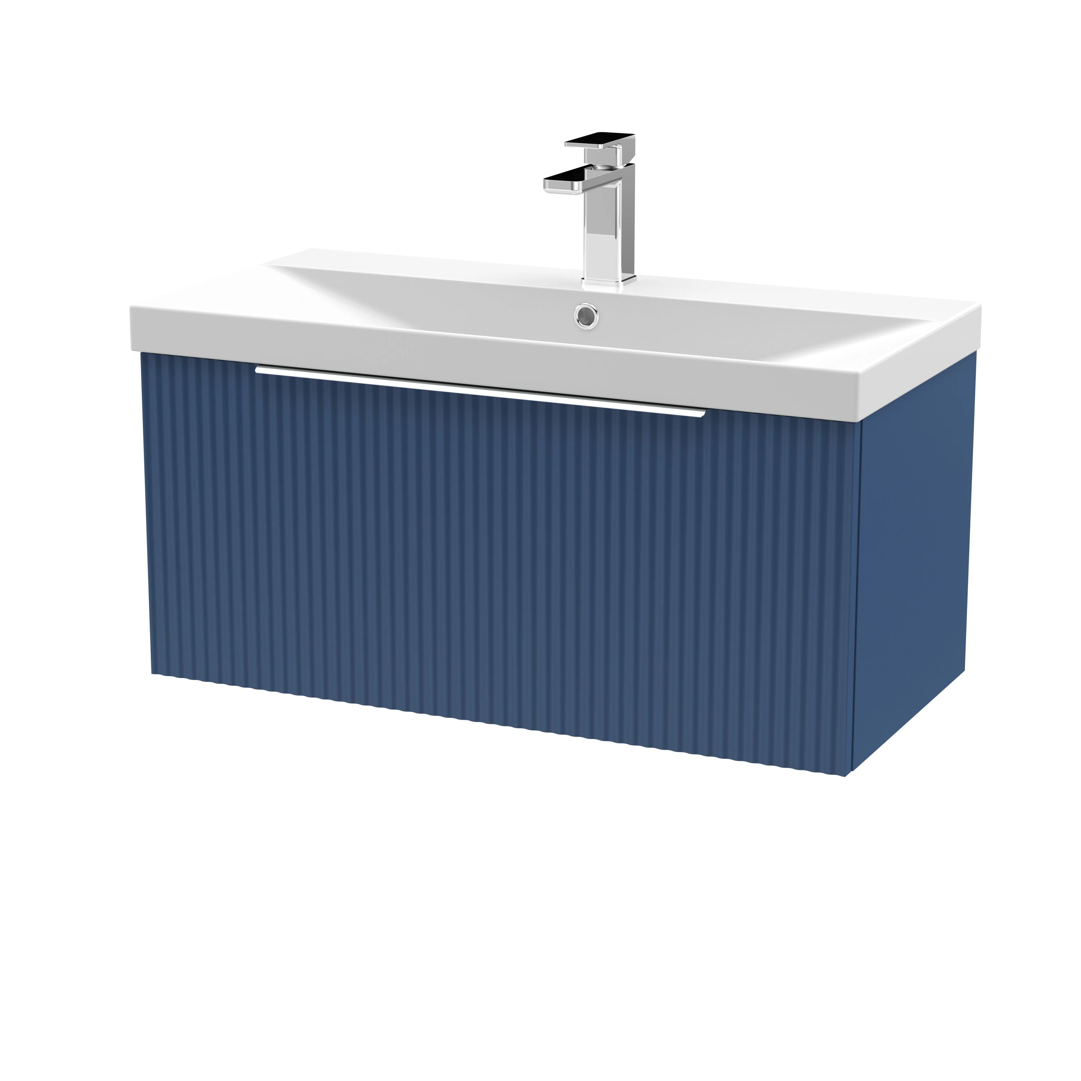 Hudson Reed Fluted 800mm Wall Hung Single Drawer Vanity & Basin 3 - Satin Blue