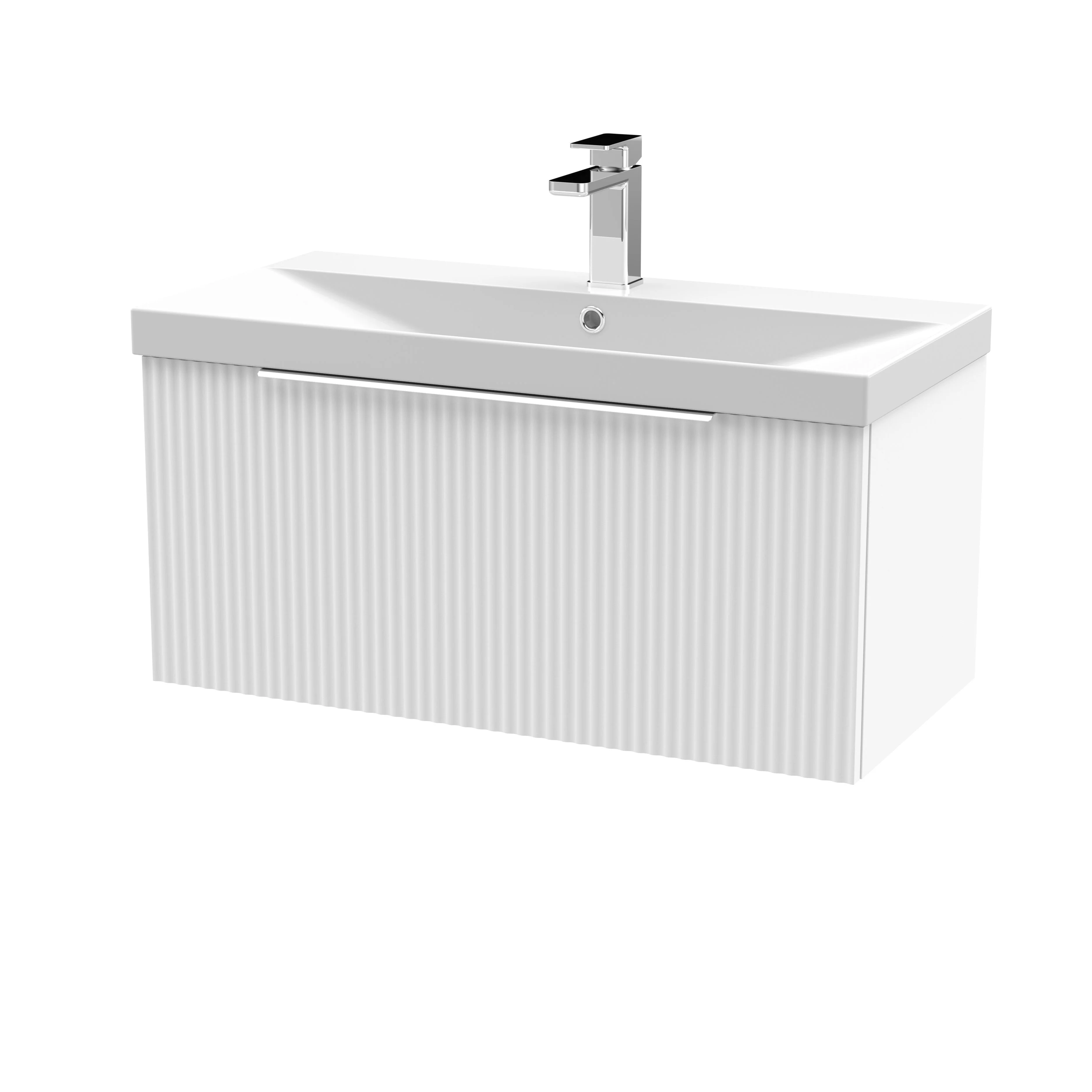 Hudson Reed Fluted 800mm Wall Hung Single Drawer Vanity & Basin 3 - Satin White