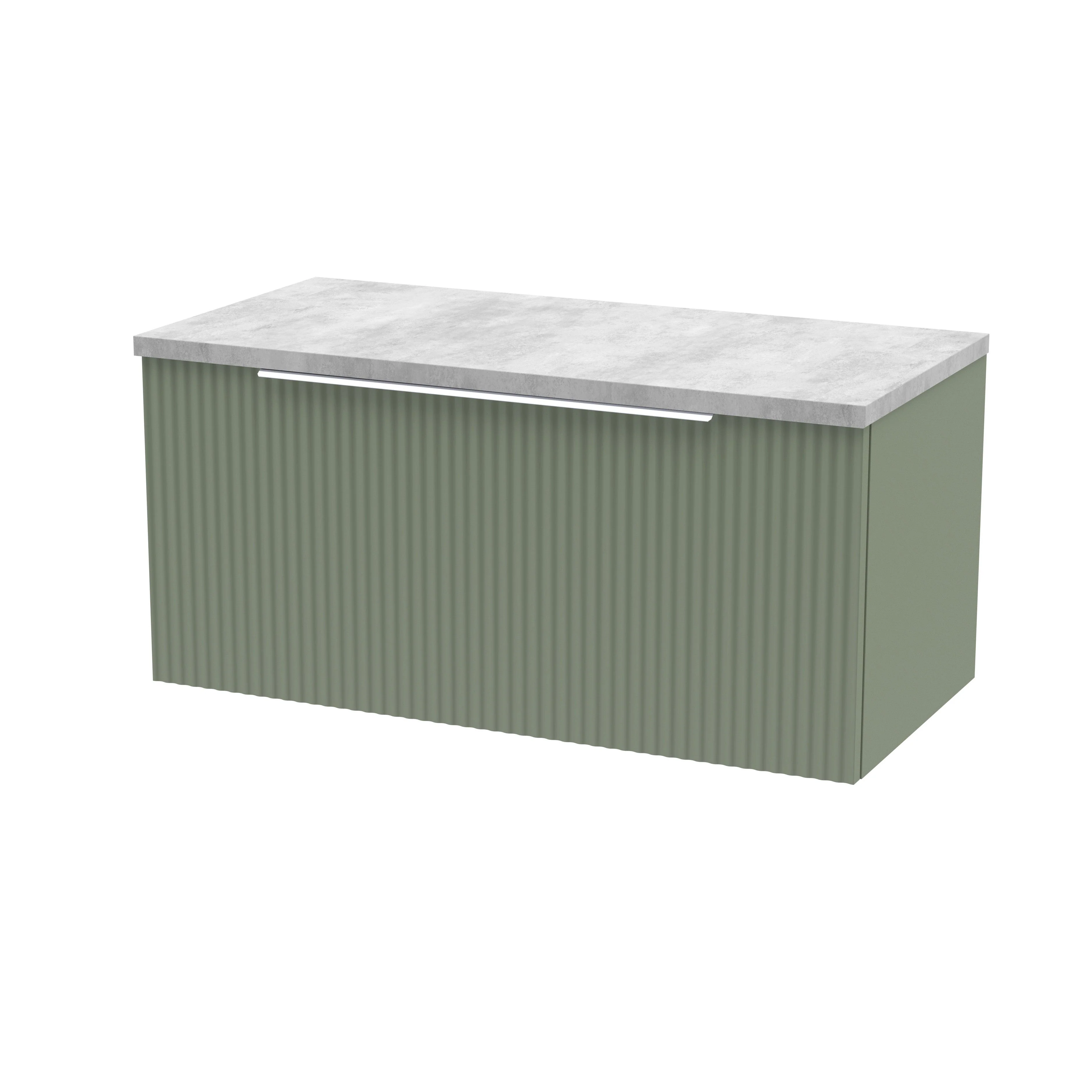 Hudson Reed Fluted 800mm Wall Hung Single Drawer Vanity & Laminate Top - Satin Green