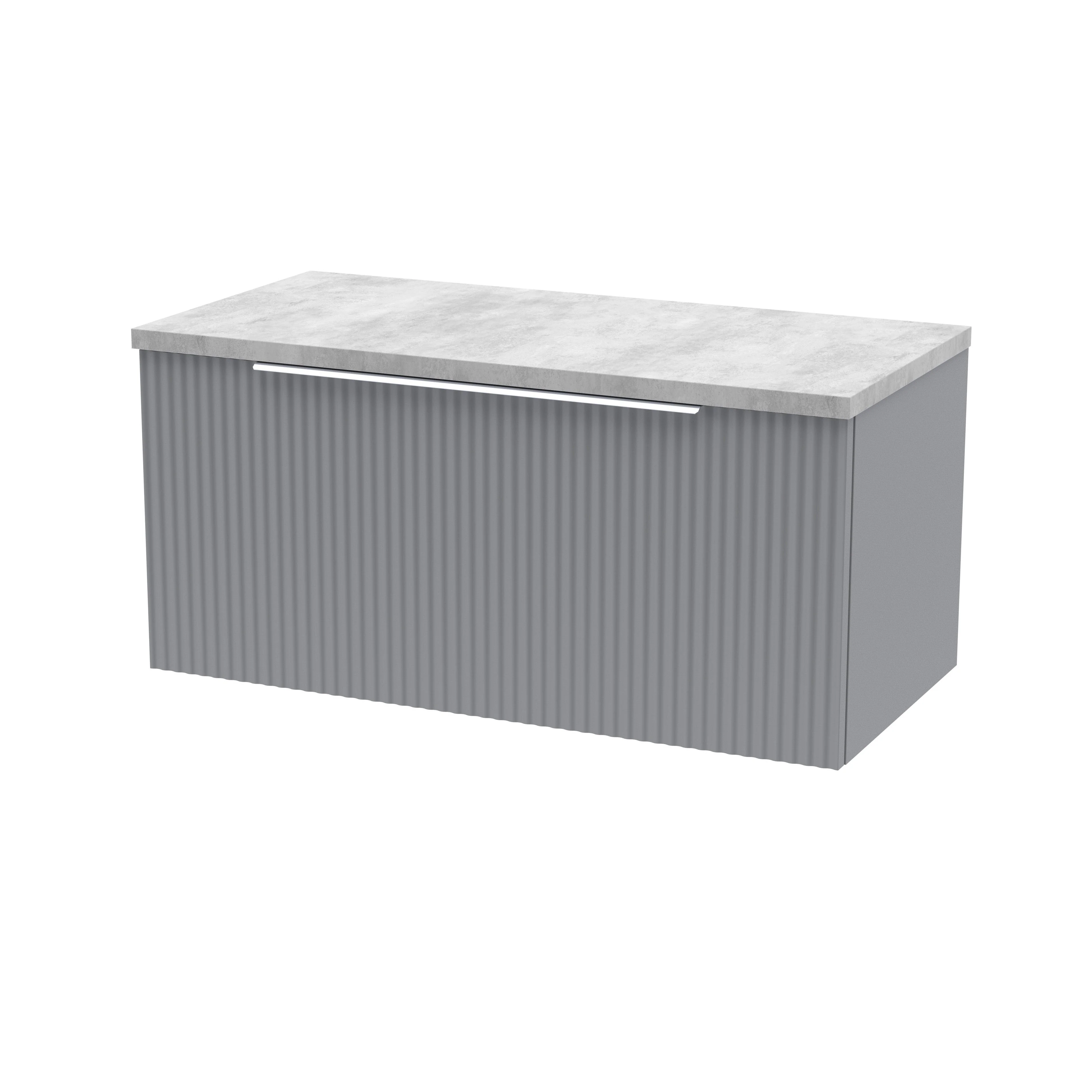 Hudson Reed Fluted 800mm Wall Hung Single Drawer Vanity & Laminate Top - Satin Grey