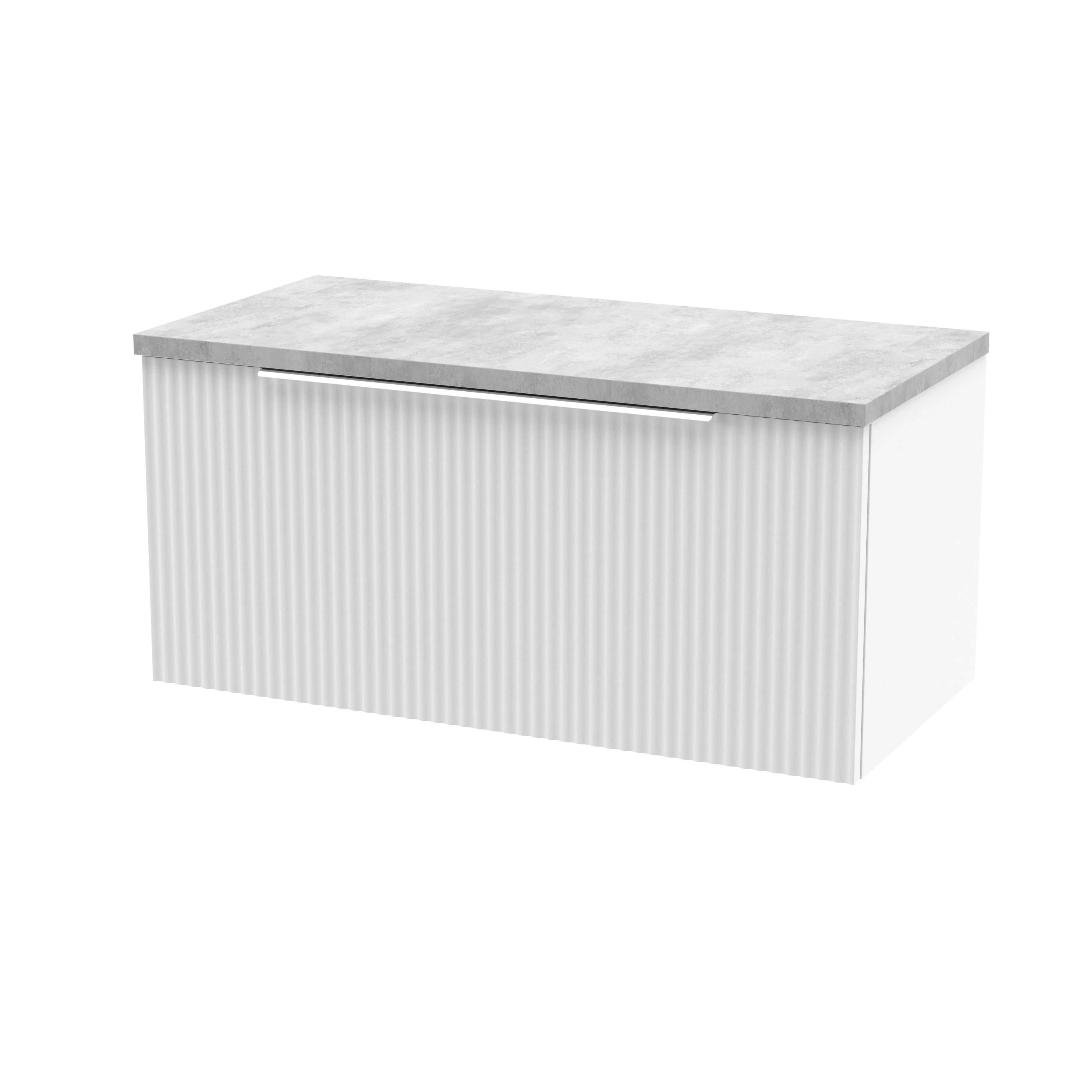 Hudson Reed Fluted 800mm Wall Hung Single Drawer Vanity & Laminate Top - Satin White