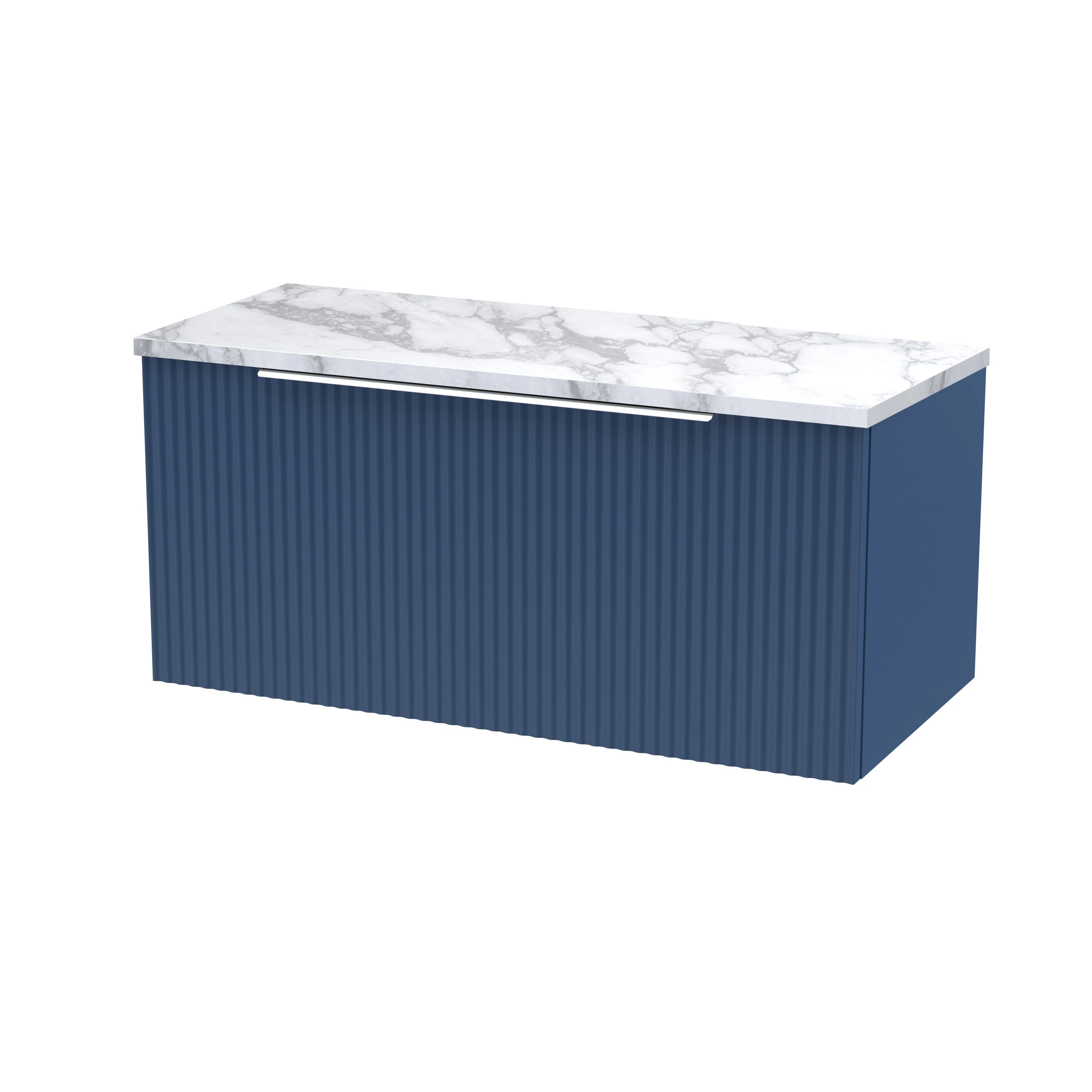 Hudson Reed Fluted 800mm Wall Hung Single Drawer Vanity & Laminate Worktop - Satin Blue