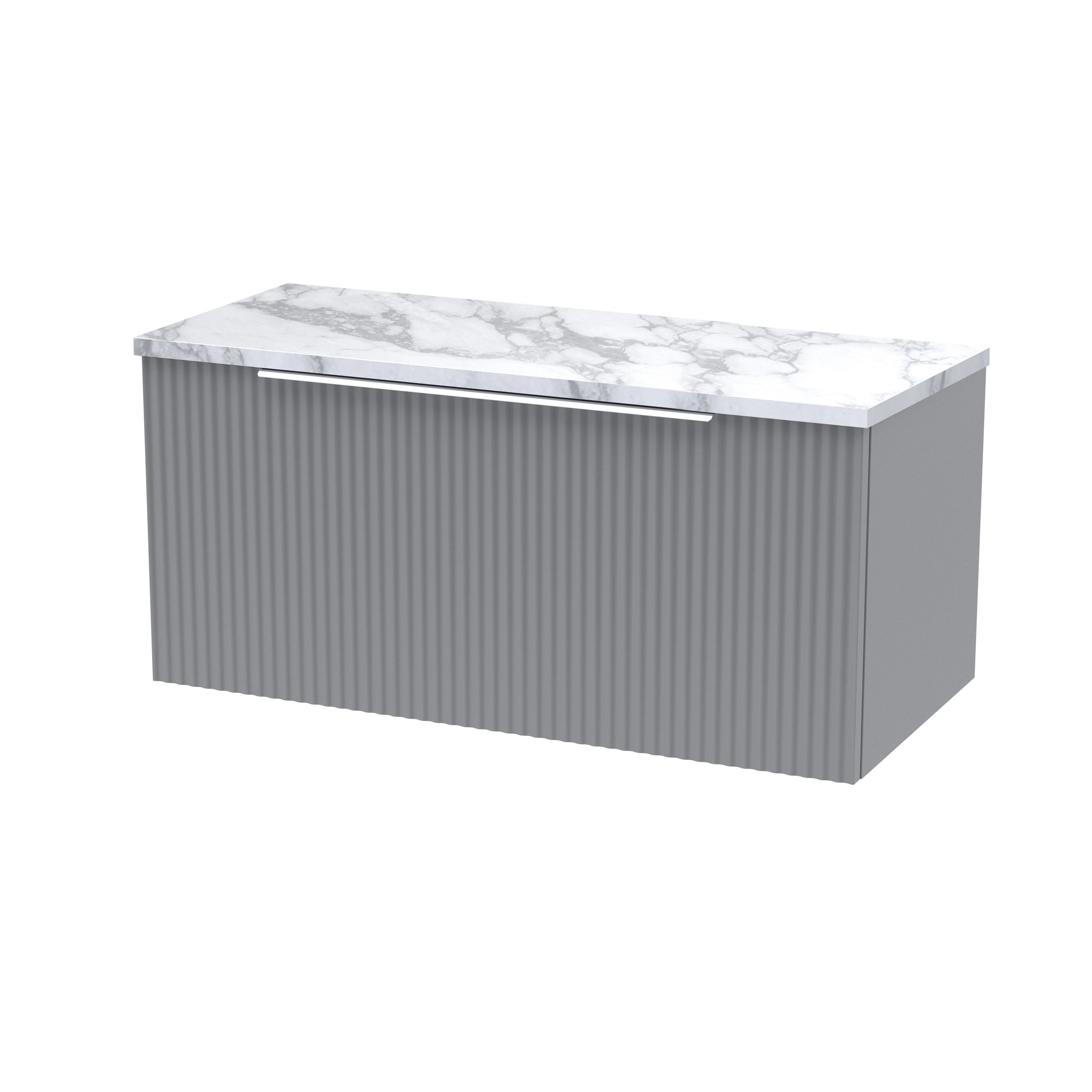 Hudson Reed Fluted 800mm Wall Hung Single Drawer Vanity & Laminate Worktop - Satin Grey