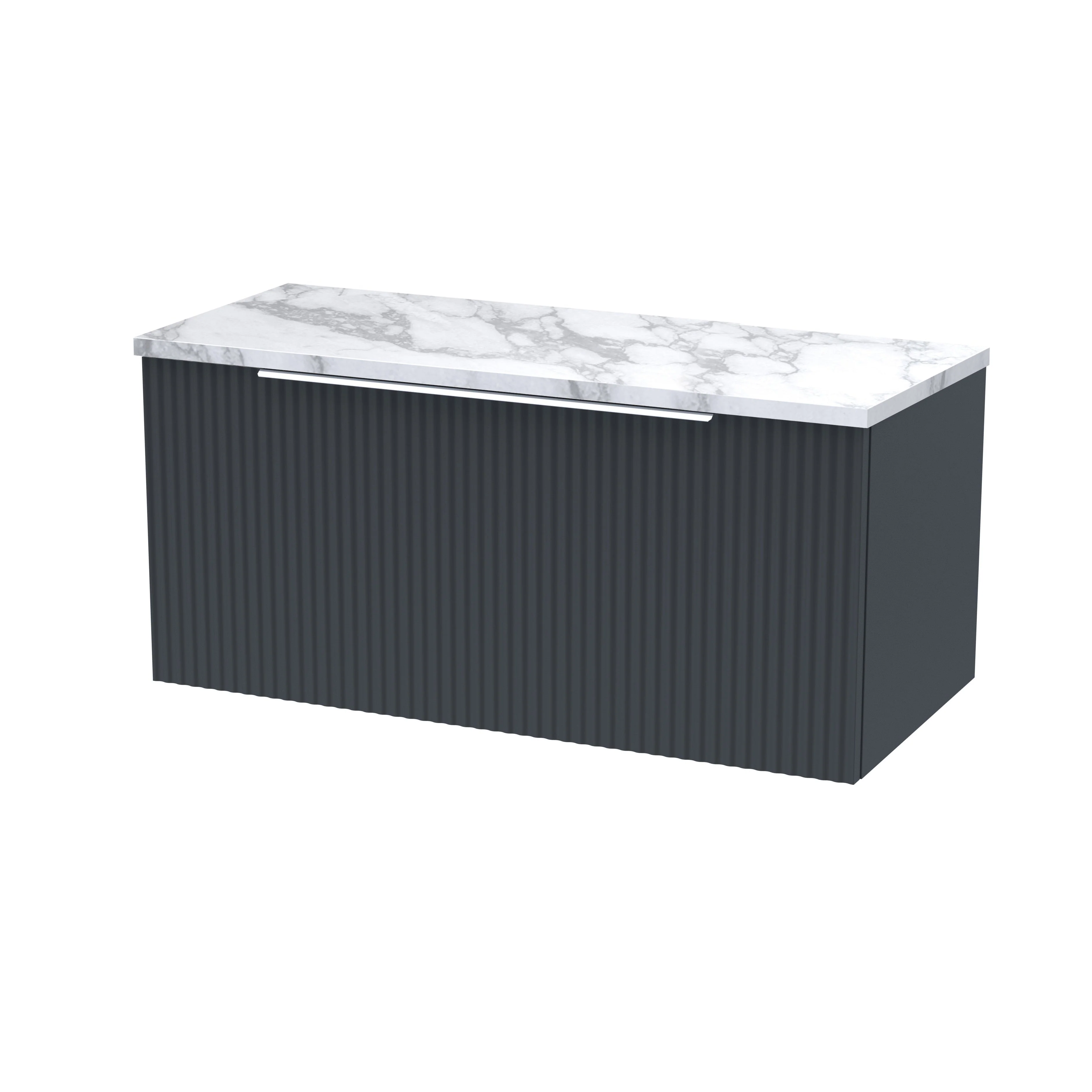 Hudson Reed Fluted 800mm Wall Hung Single Drawer Vanity & Laminate Worktop - Soft Black
