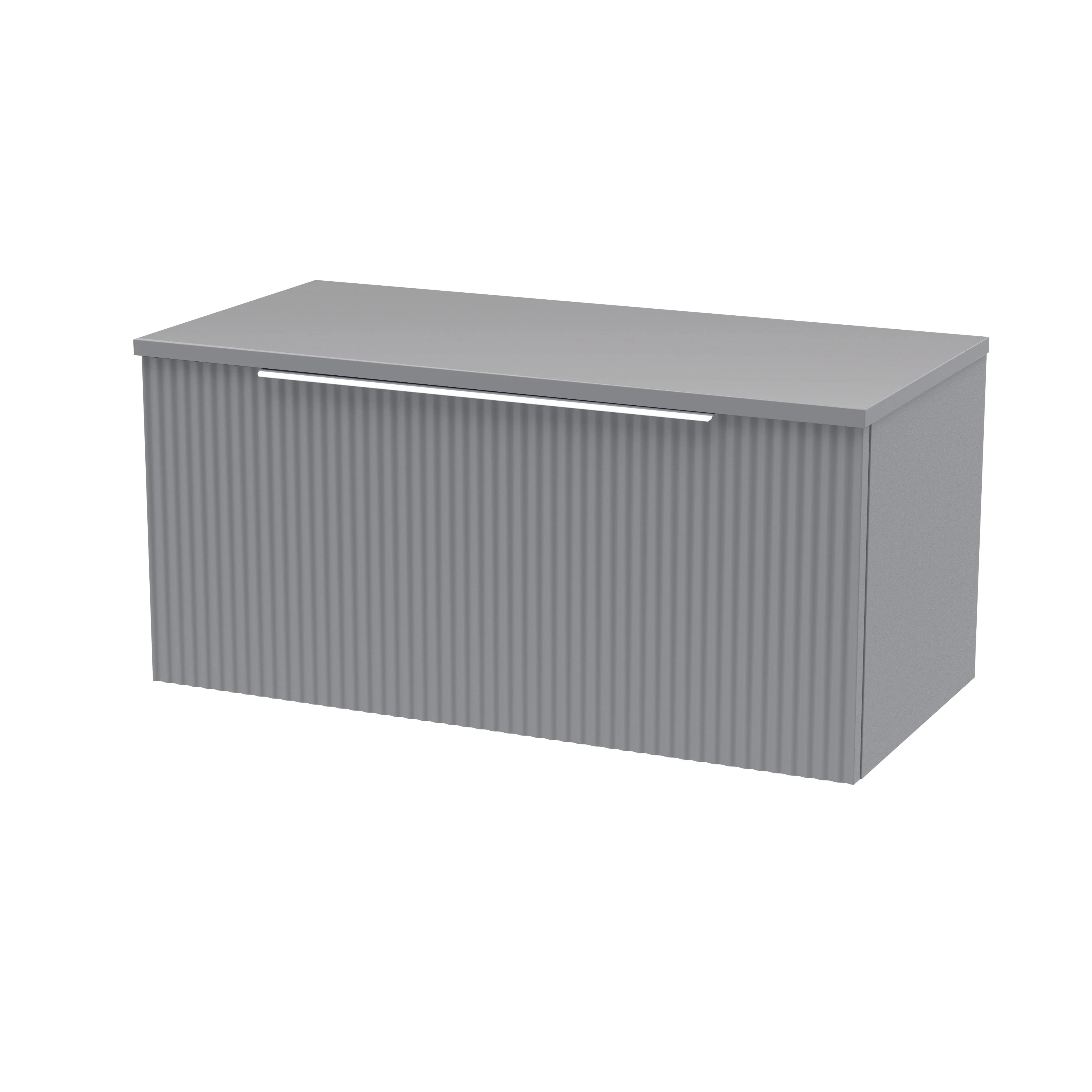Hudson Reed Fluted 800mm Wall Hung Single Drawer Vanity & Worktop - Satin Grey