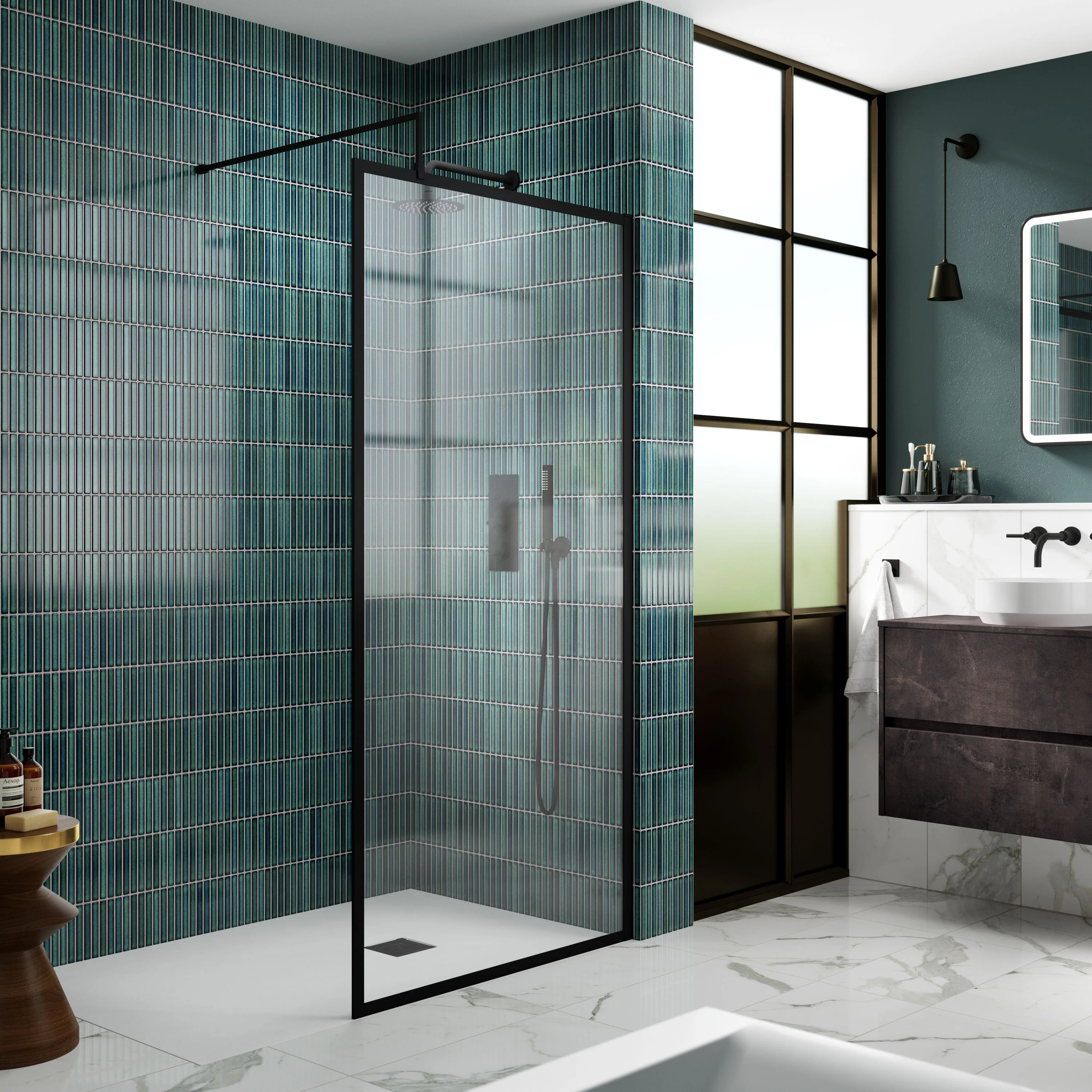 Hudson Reed Full Outer Frame Wetroom Screen 1950x760x8mm - Matt Black - Image 2