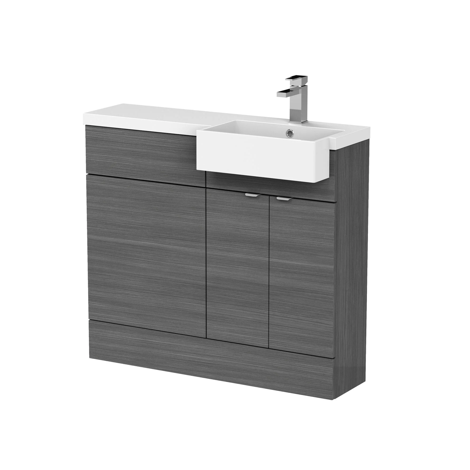 Hudson Reed Fusion Floorstanding Combination Unit & Semi Recessed Square Basin 1000mm (2-Door) - Anthracite Woodgrain - Image 2