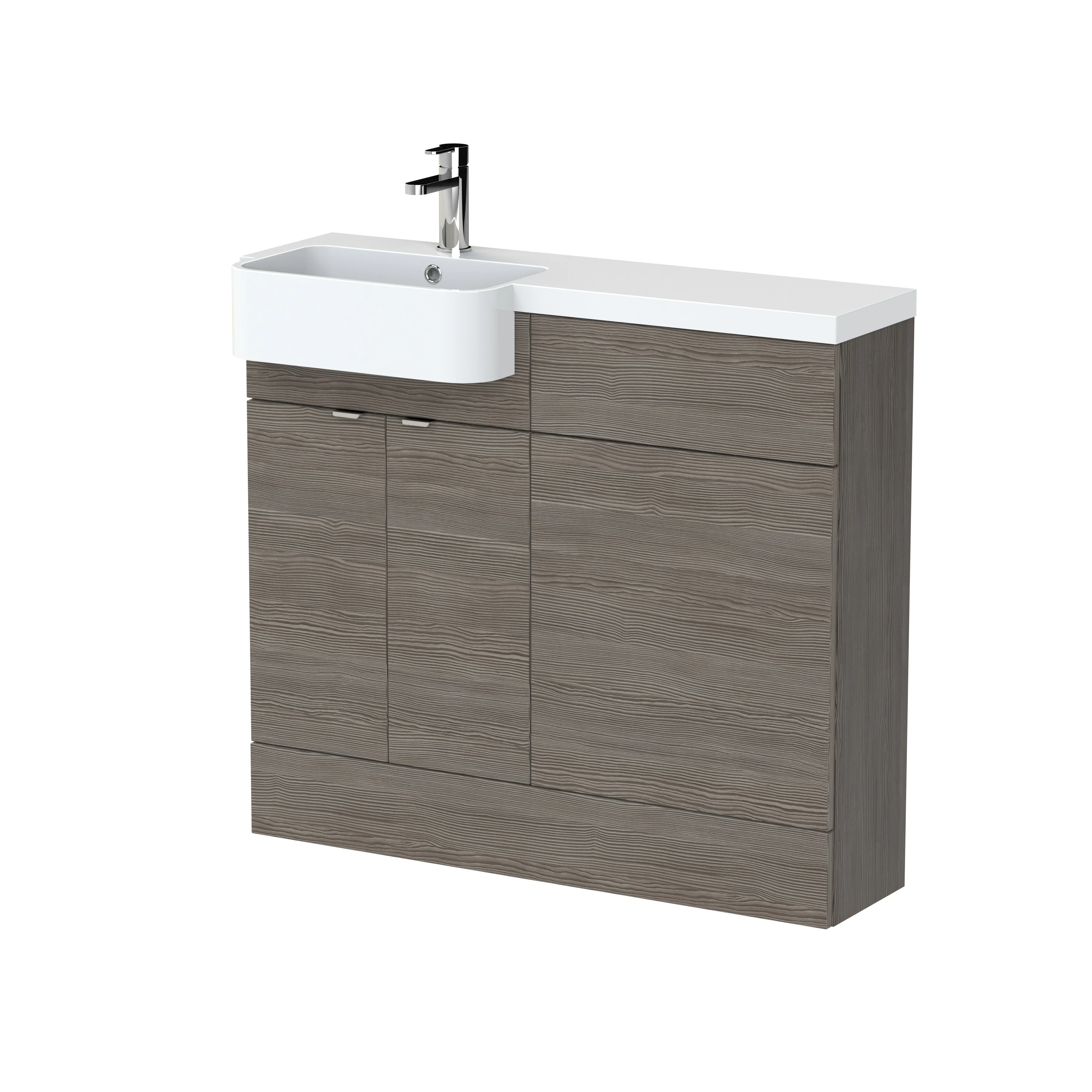Hudson Reed Fusion Floorstanding Combination Unit & Semi Recessed Round Basin 1000mm (2-Door) - Anthracite Woodgrain