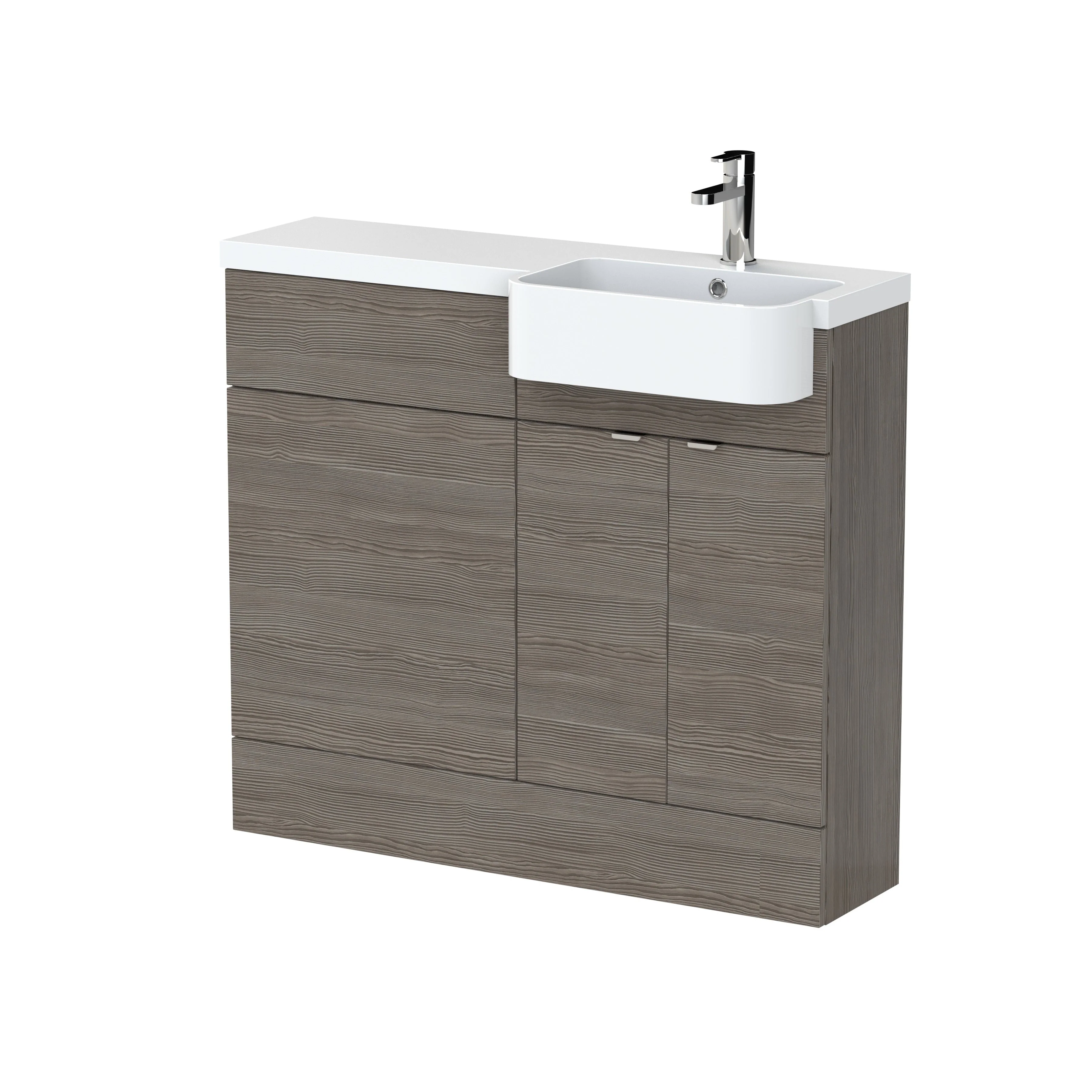 Hudson Reed Fusion Floorstanding Combination Unit & Semi Recessed Round Basin 1000mm (2-Door) - Anthracite Woodgrain - Image 2