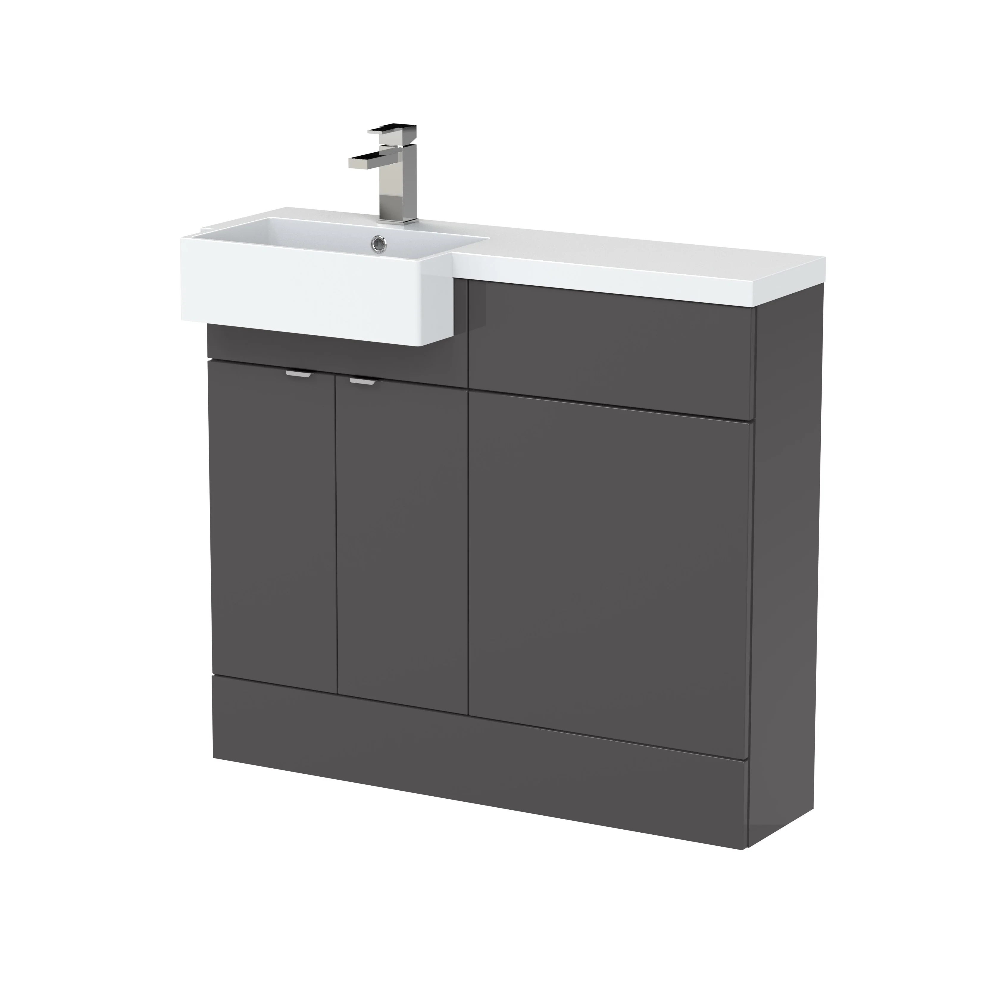 Hudson Reed Fusion Floorstanding Combination Unit & Semi Recessed Square Basin 1000mm (2-Door) - Gloss Grey