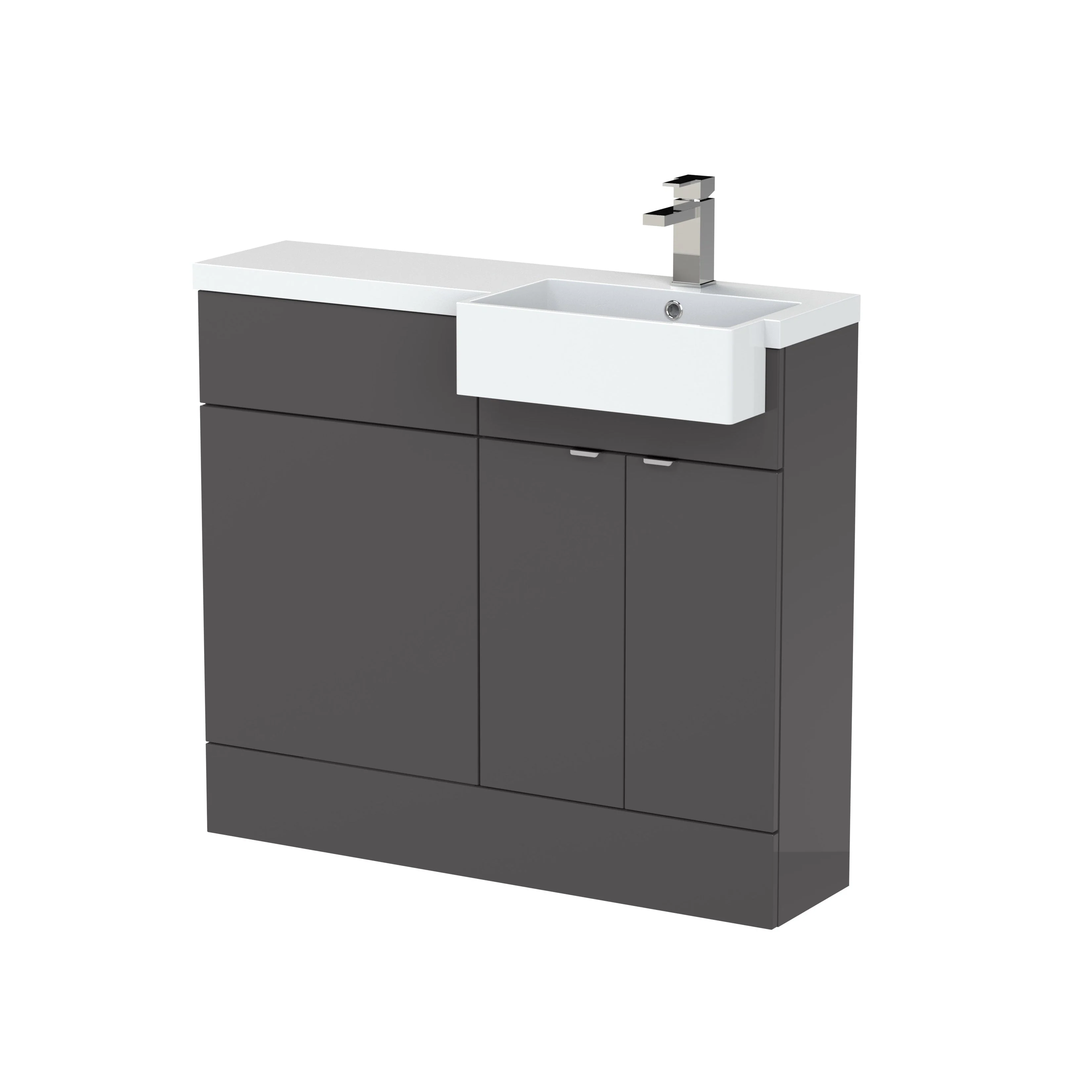 Hudson Reed Fusion Floorstanding Combination Unit & Semi Recessed Square Basin 1000mm (2-Door) - Gloss Grey - Image 2