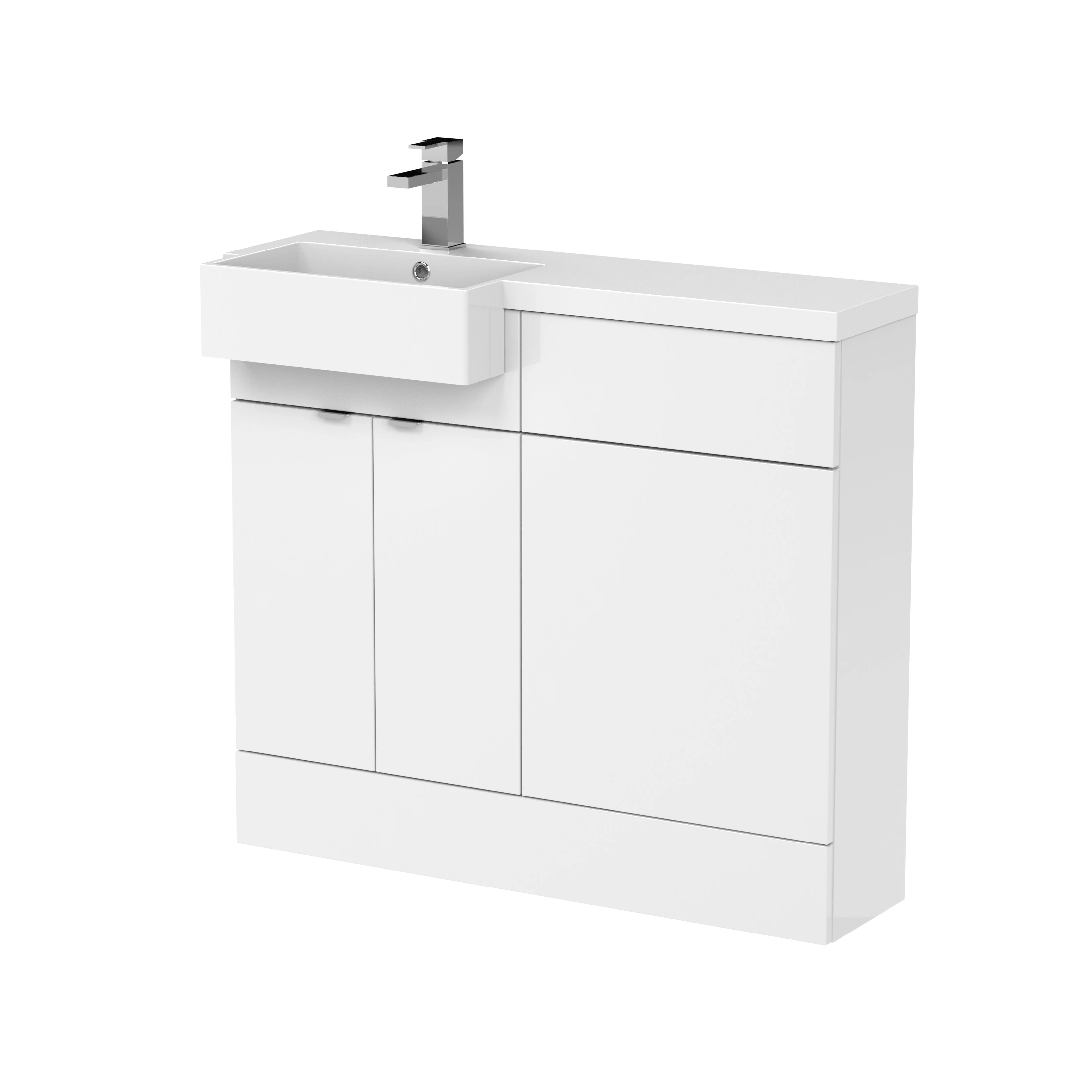 Hudson Reed Fusion Floorstanding Combination Unit & Semi Recessed Square Basin 1000mm (2-Door) - Gloss White