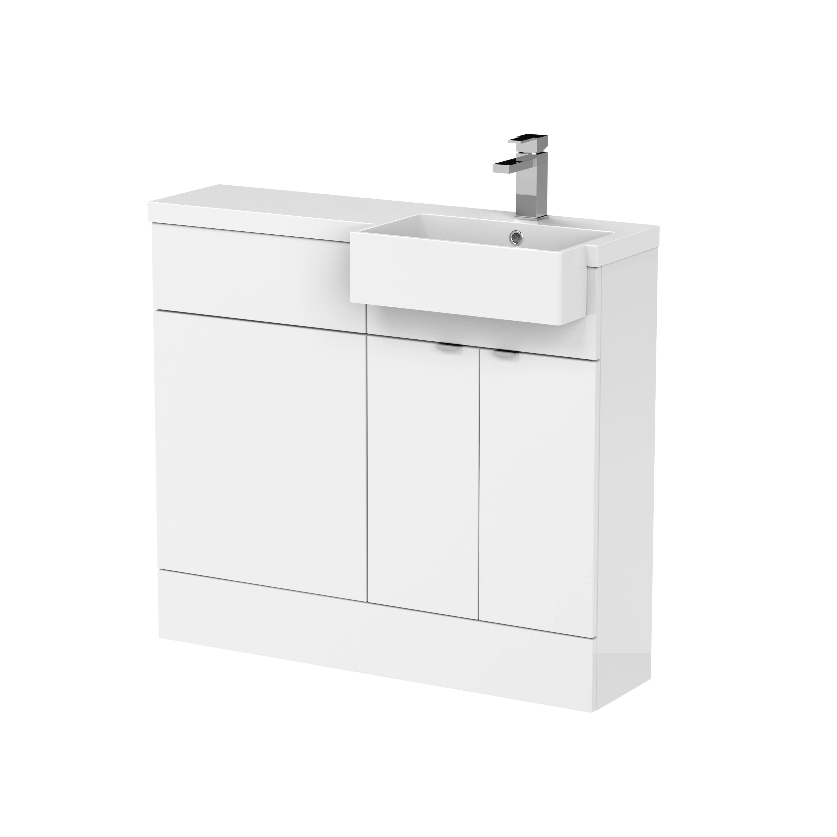 Hudson Reed Fusion Floorstanding Combination Unit & Semi Recessed Square Basin 1000mm (2-Door) - Gloss White - Image 2