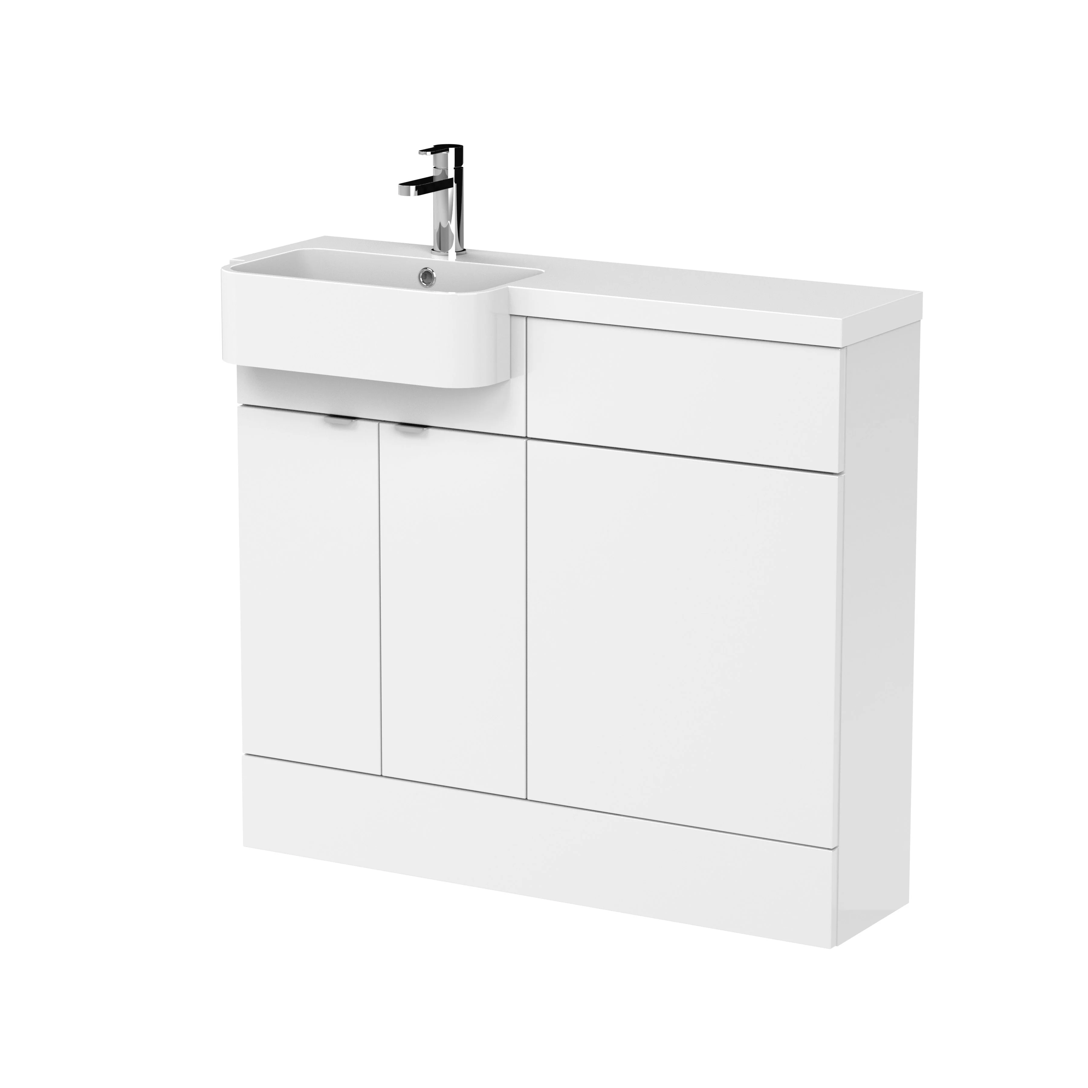 Hudson Reed Fusion Floorstanding Combination Unit & Semi Recessed Round Basin 1000mm (2-Door) - Gloss White