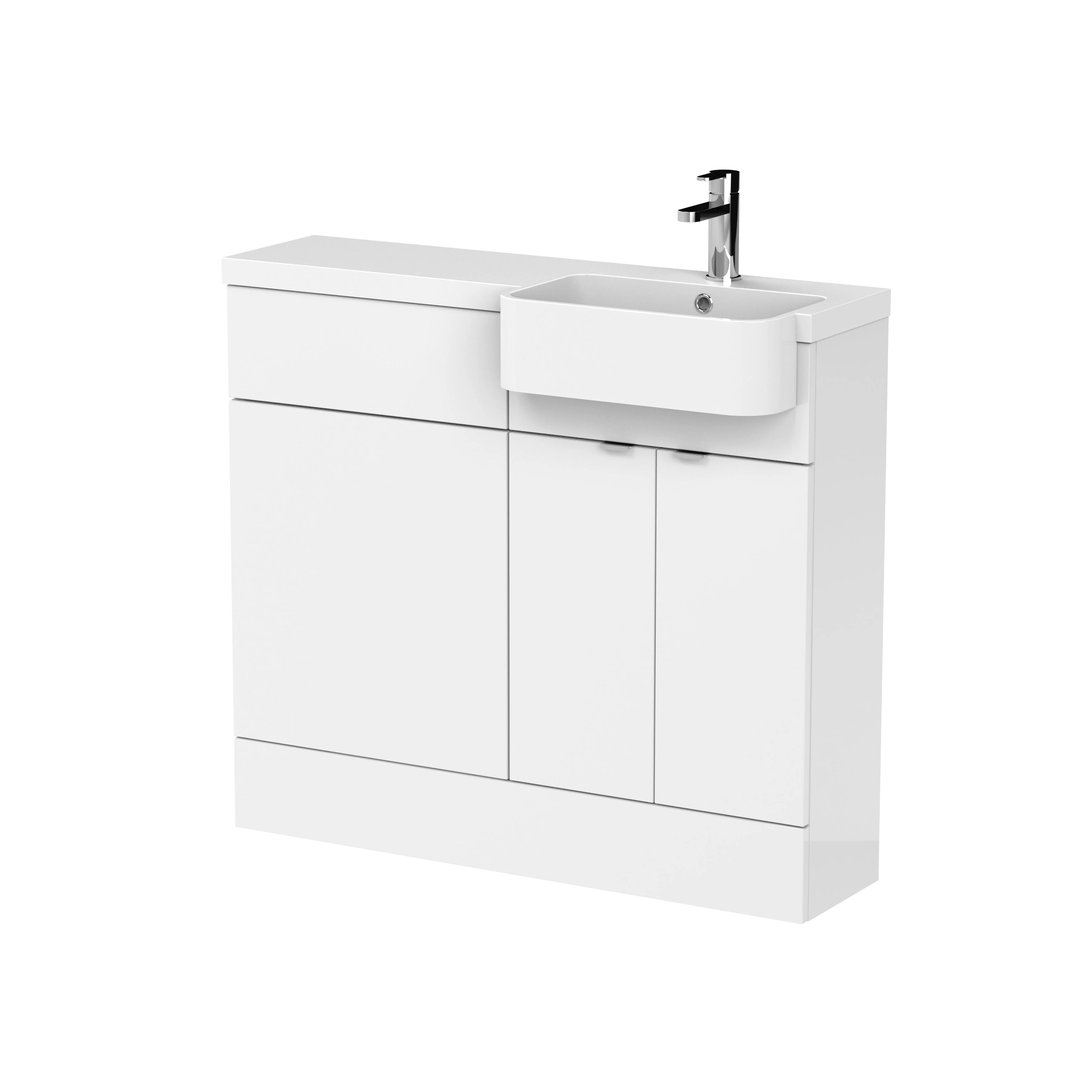 Hudson Reed Fusion Floorstanding Combination Unit & Semi Recessed Round Basin 1000mm (2-Door) - Gloss White - Image 2