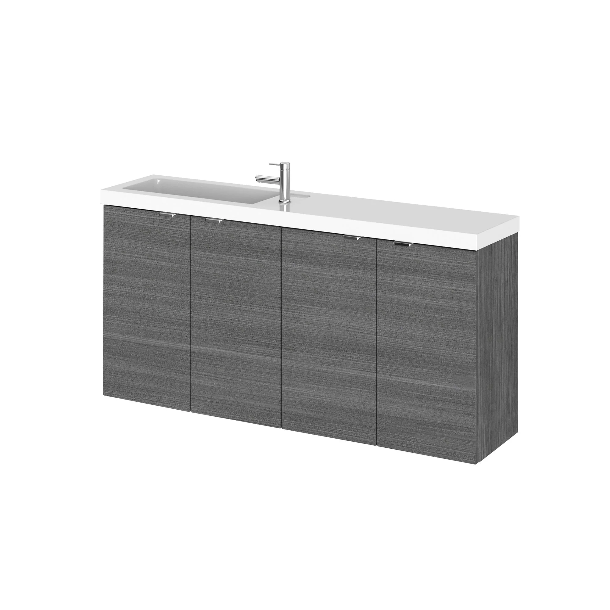 Hudson Reed Fusion Wall Hung Vanity Unit & Straight Basin 1000mm (4 Door) - Anthracite Woodgrain (Compact)