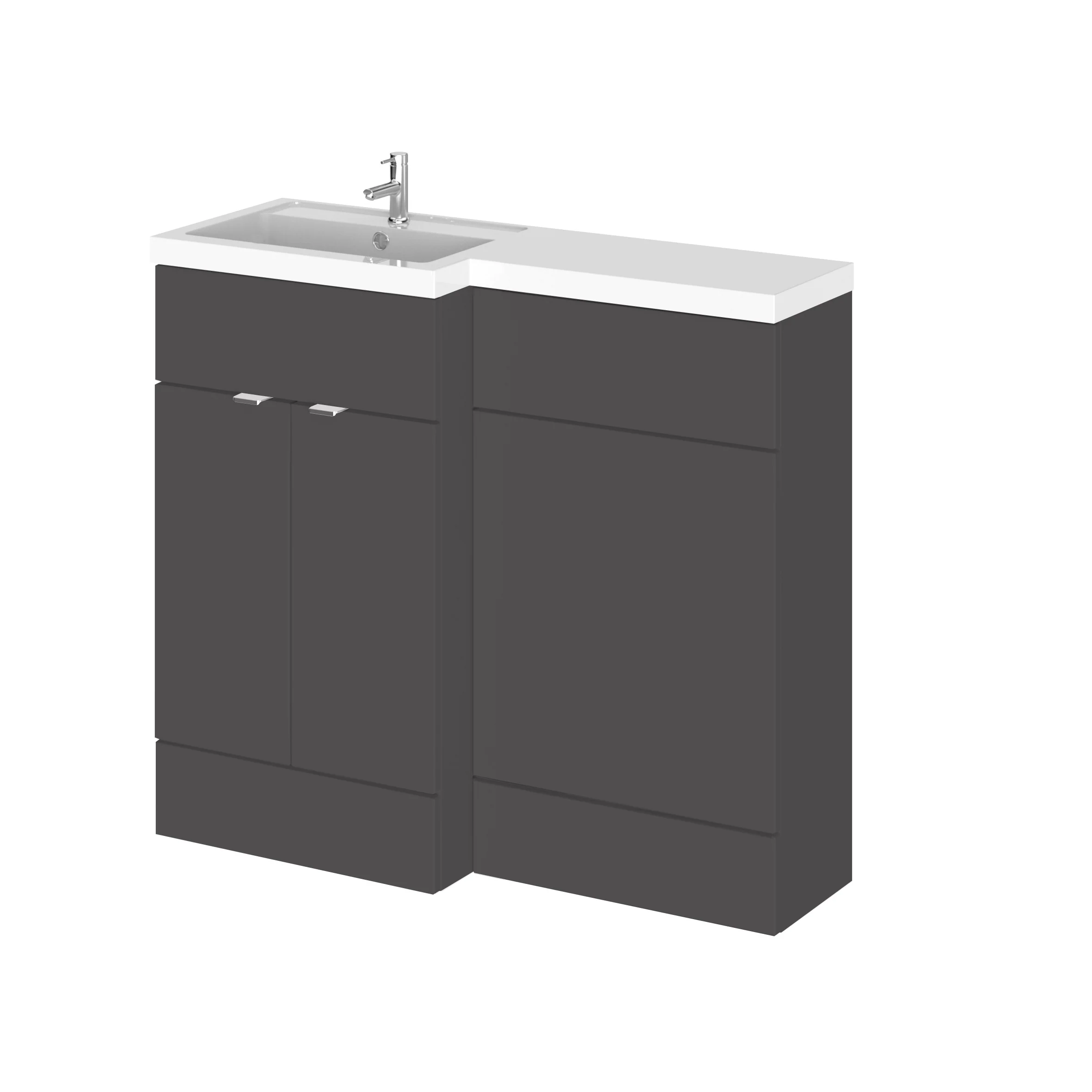 Hudson Reed Fusion Floorstanding Combination Unit & L-Shape Polymarble Basin 1000mm (2-Door) Left - Gloss Grey