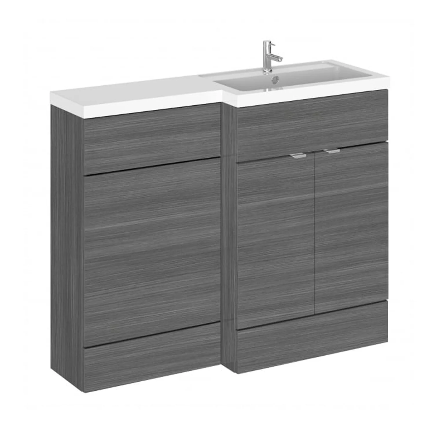 Hudson Reed Fusion Floorstanding Combination Unit & L-Shape Polymarble Basin 1000mm (2-Door) Right - Anthracite Woodgrain