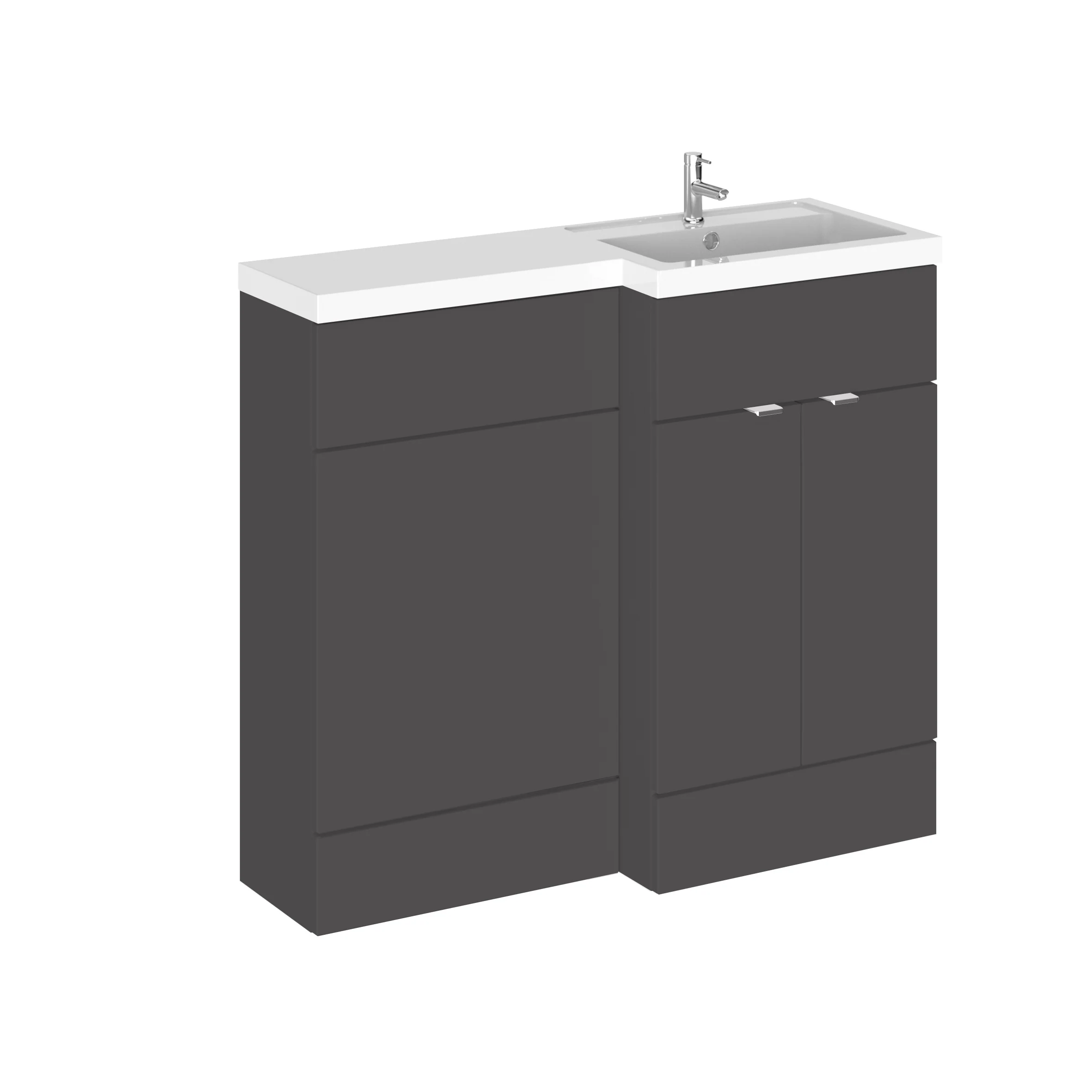 Hudson Reed Fusion Floorstanding Combination Unit & L-Shape Polymarble Basin 1000mm (2-Door) Right - Gloss Grey