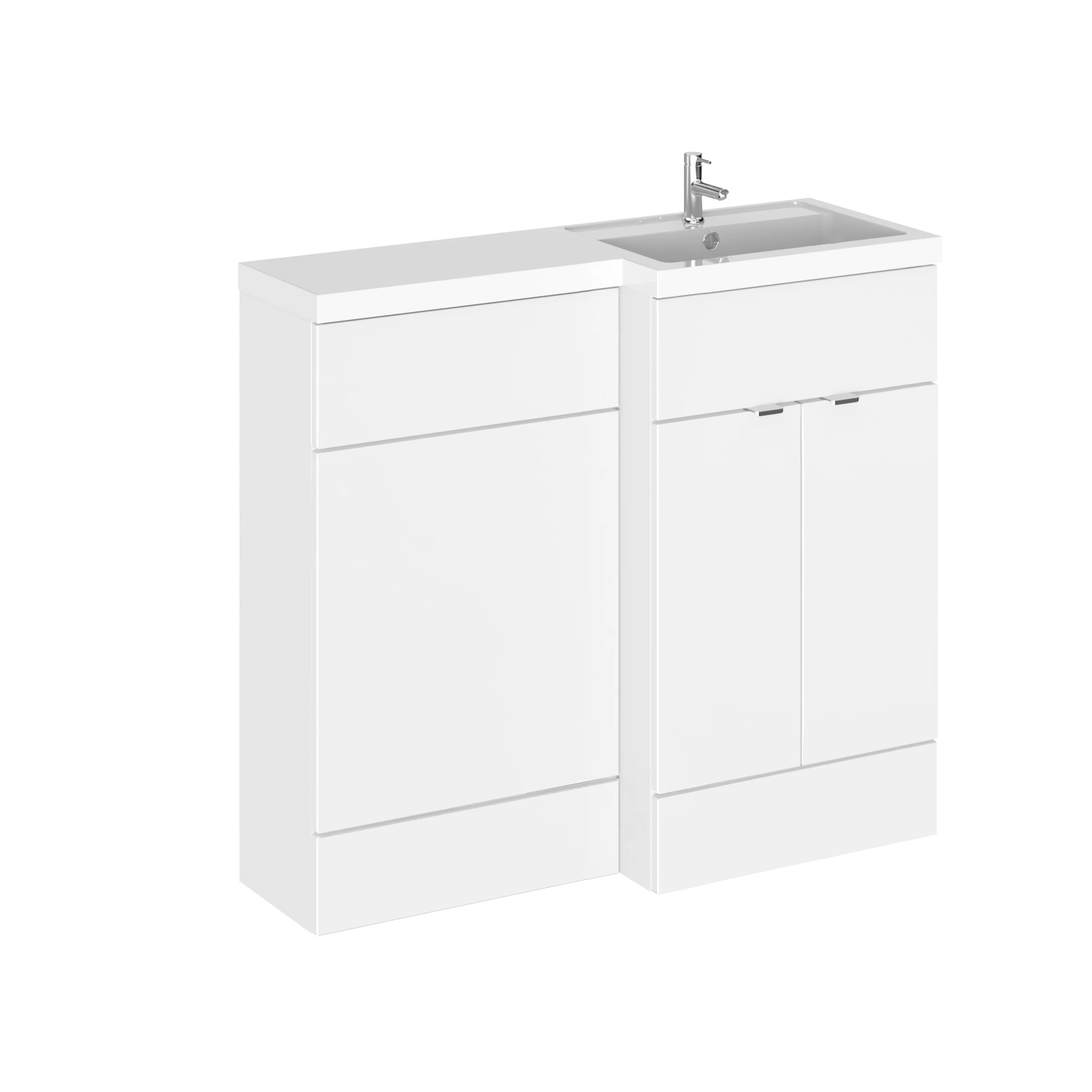 Hudson Reed Fusion Floorstanding Combination Unit & L-Shape Polymarble Basin 1000mm (2-Door) Right - Gloss White