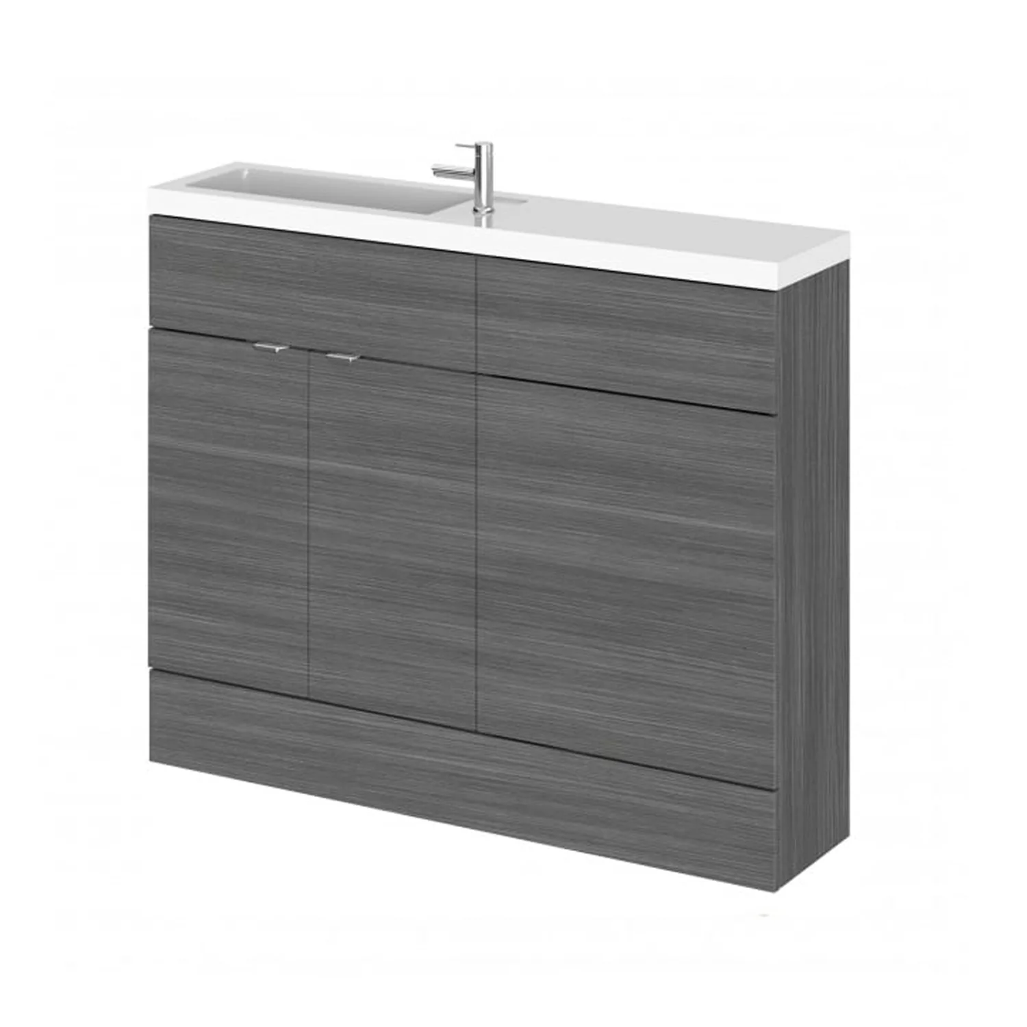 Hudson Reed Fusion Floorstanding Combination Unit & Straight Basin 1100mm (2-Door) - Anthracite Woodgrain (Compact)