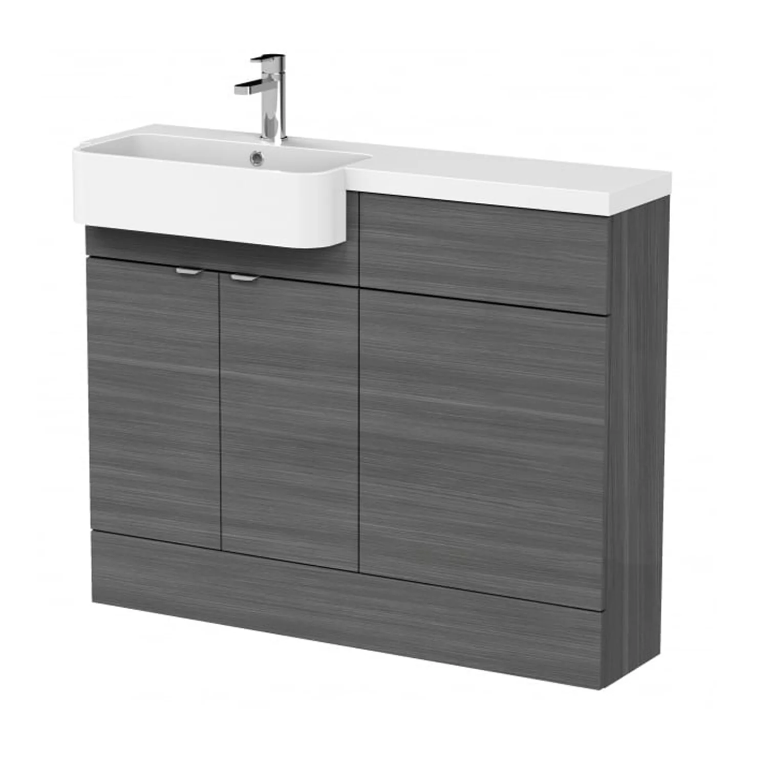 Hudson Reed Fusion Floorstanding Combination Unit & Semi Recessed Round Basin 1100mm (2-Door) - Anthracite Woodgrain