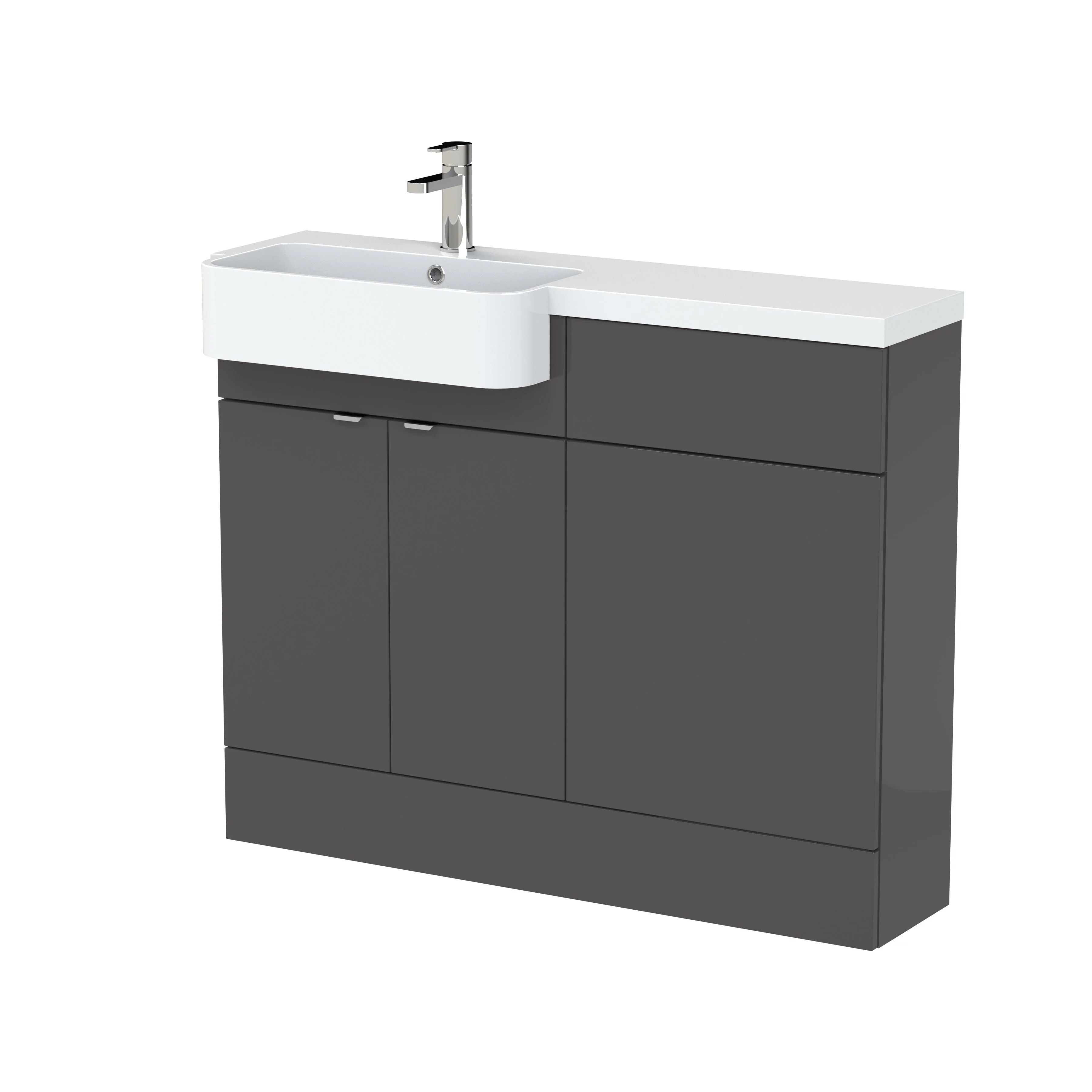 Hudson Reed Fusion Floorstanding Combination Unit & Semi Recessed Round Basin 1100mm (2-Door) - Gloss Grey