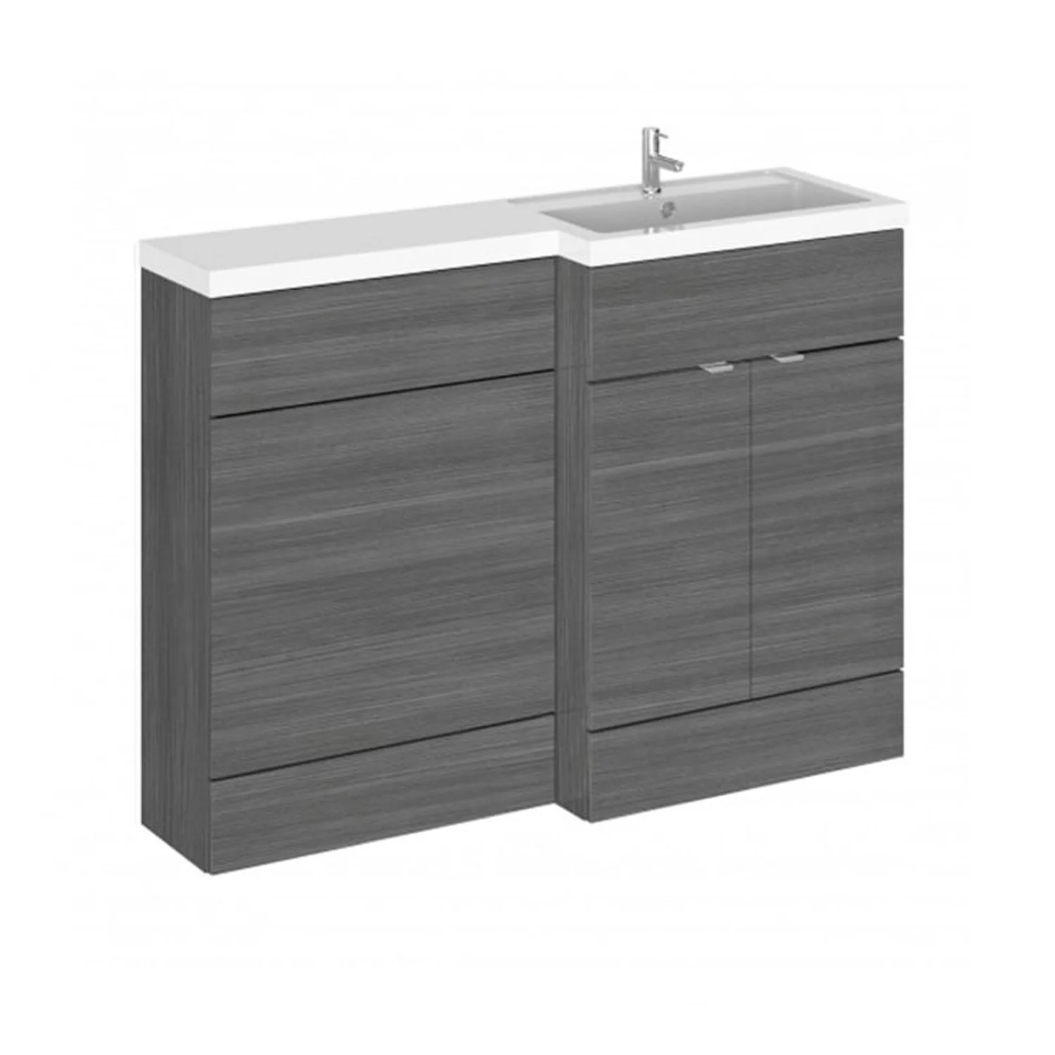 Hudson Reed Fusion Floorstanding Combination Unit & L-Shape Polymarble Basin 1100mm (2-Door) Right - Anthracite Woodgrain