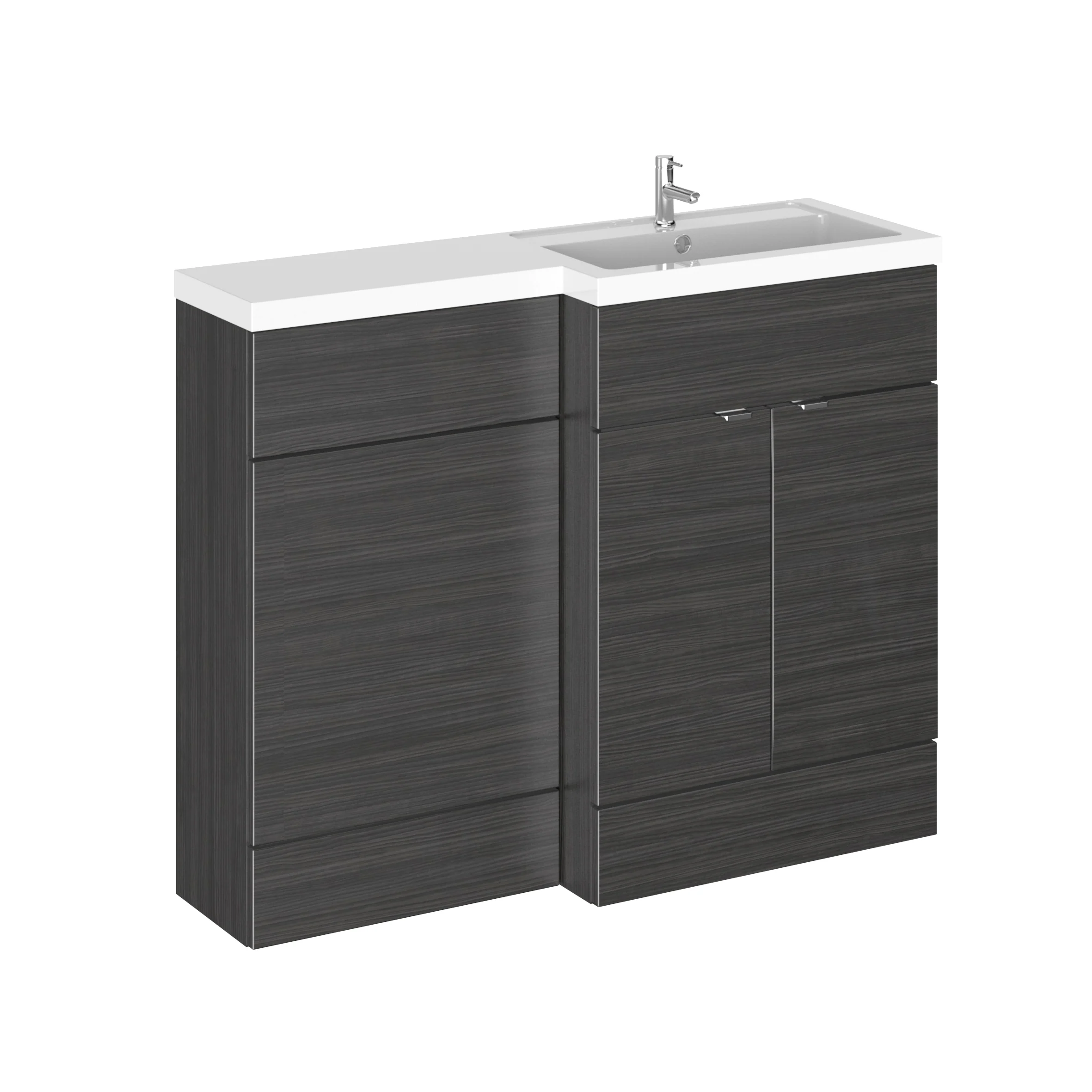 Hudson Reed Fusion Floorstanding Combination Unit & L-Shape Polymarble Basin 1100mm (2-Door) Right - Charcoal Black