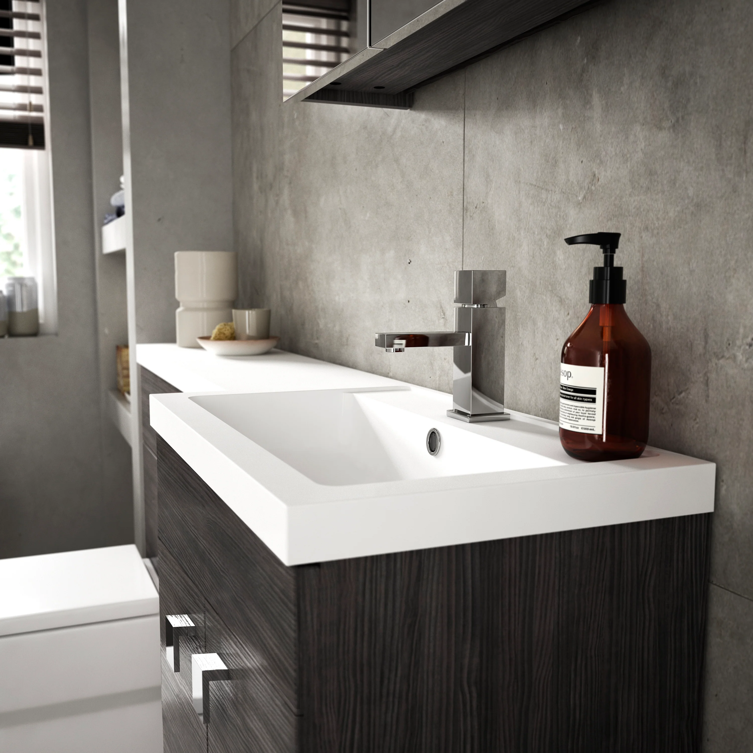 Hudson Reed Fusion Floorstanding Combination Unit & L-Shape Polymarble Basin 1100mm (2-Door) Right - Charcoal Black - Image 3