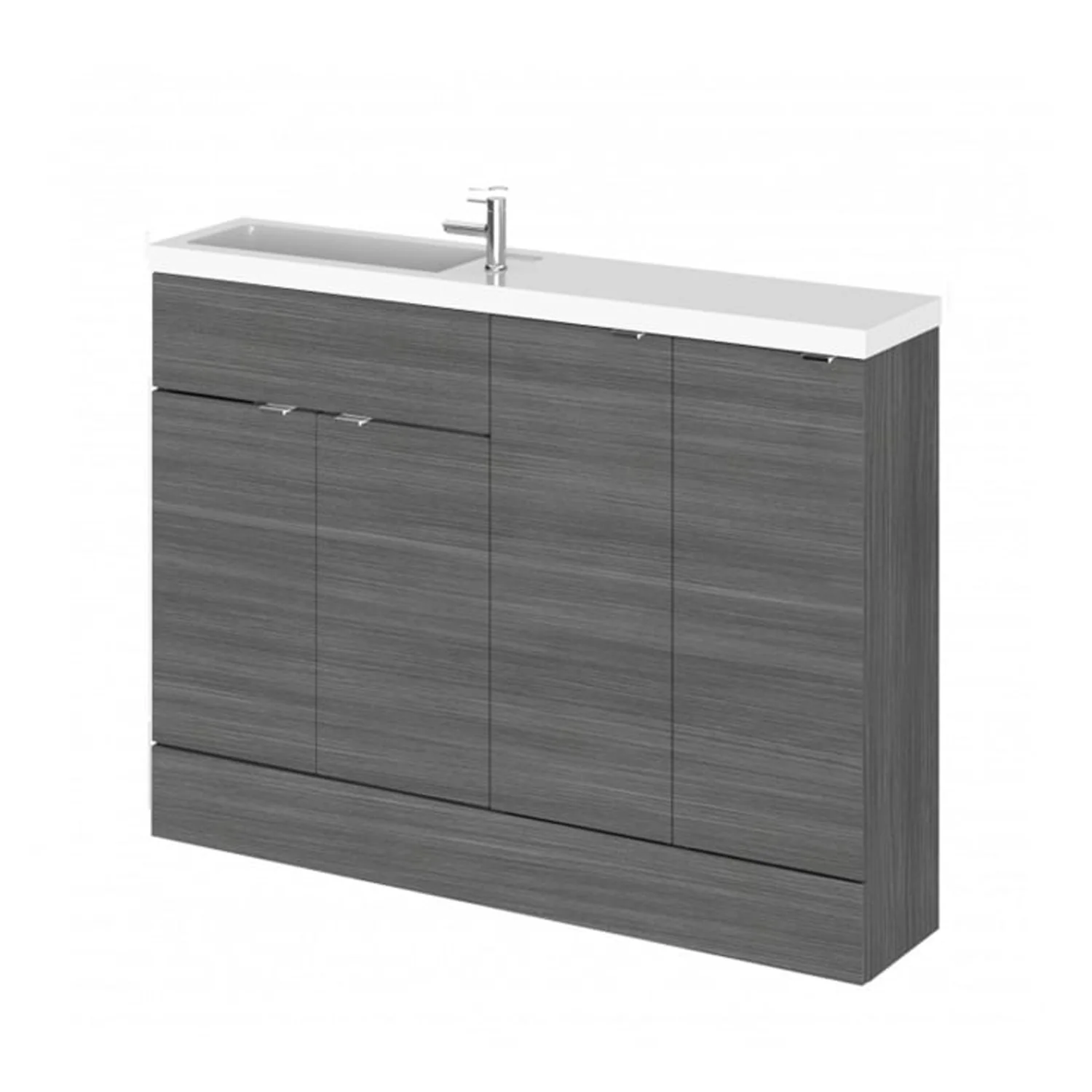 Hudson Reed Fusion Floorstanding Combination Unit & Straight Basin 1200mm (4 Door) - Anthracite Woodgrain (Compact)