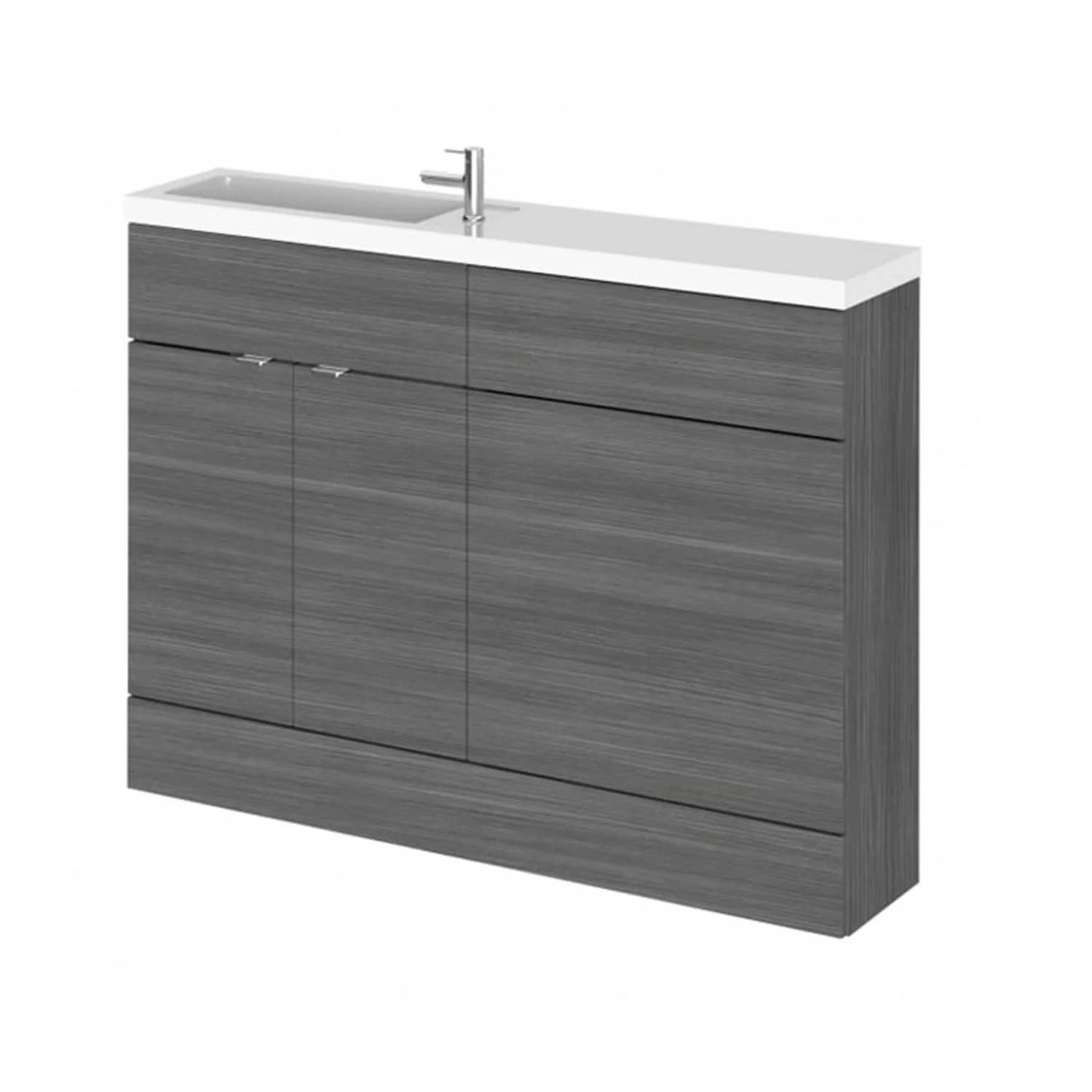 Hudson Reed Fusion Floorstanding Combination Unit & Straight Basin 1200mm (2-Door) - Anthracite Woodgrain (Compact)