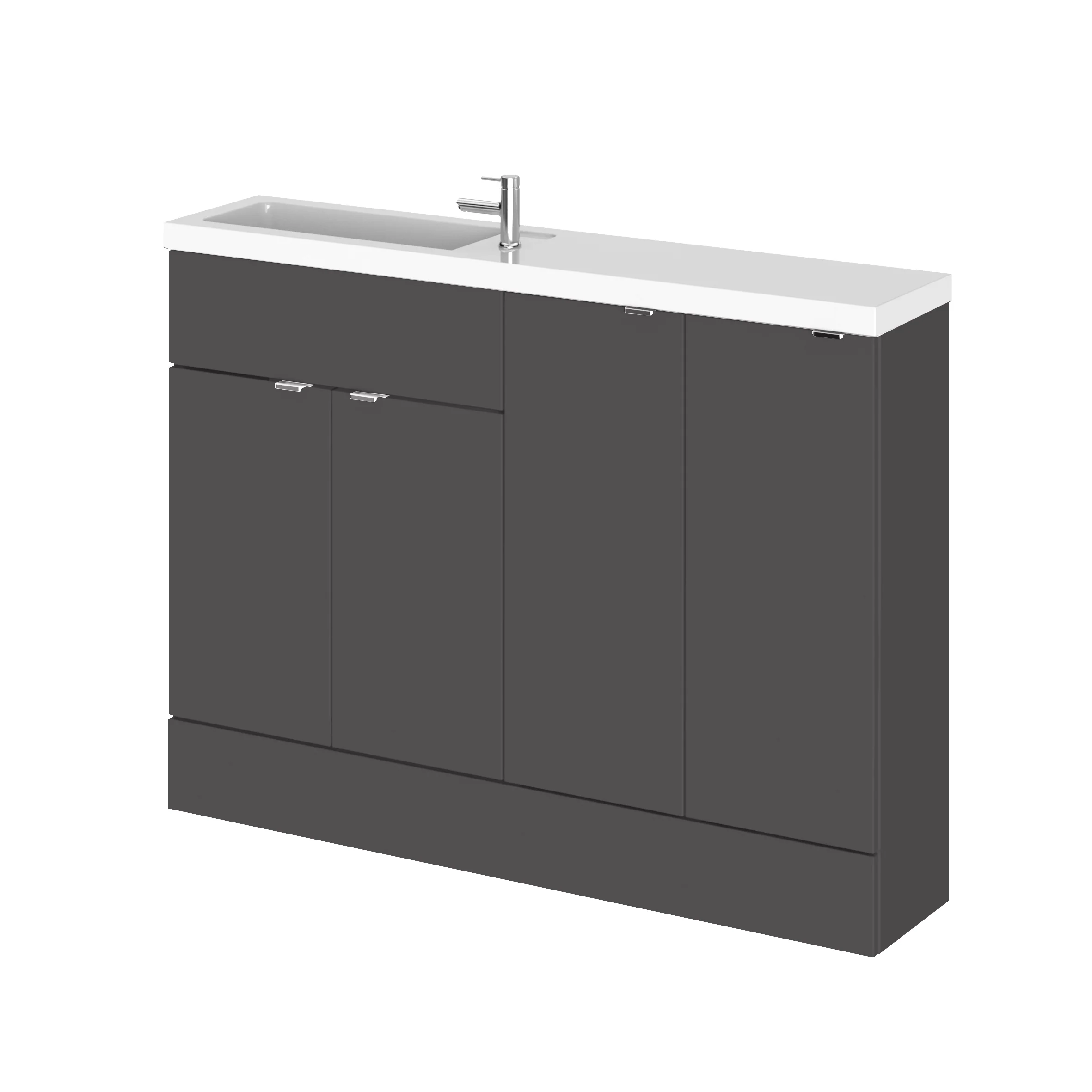 Hudson Reed Fusion Floorstanding Combination Unit & Straight Basin 1200mm (4 Door) - Gloss Grey (Compact)