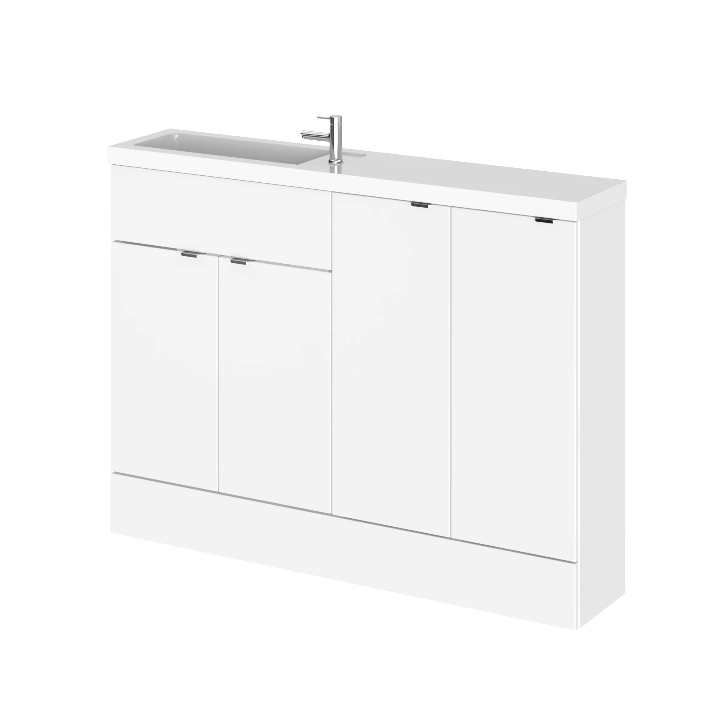 Hudson Reed Fusion Floorstanding Combination Unit & Straight Basin 1200mm (4 Door) - Gloss White (Compact)