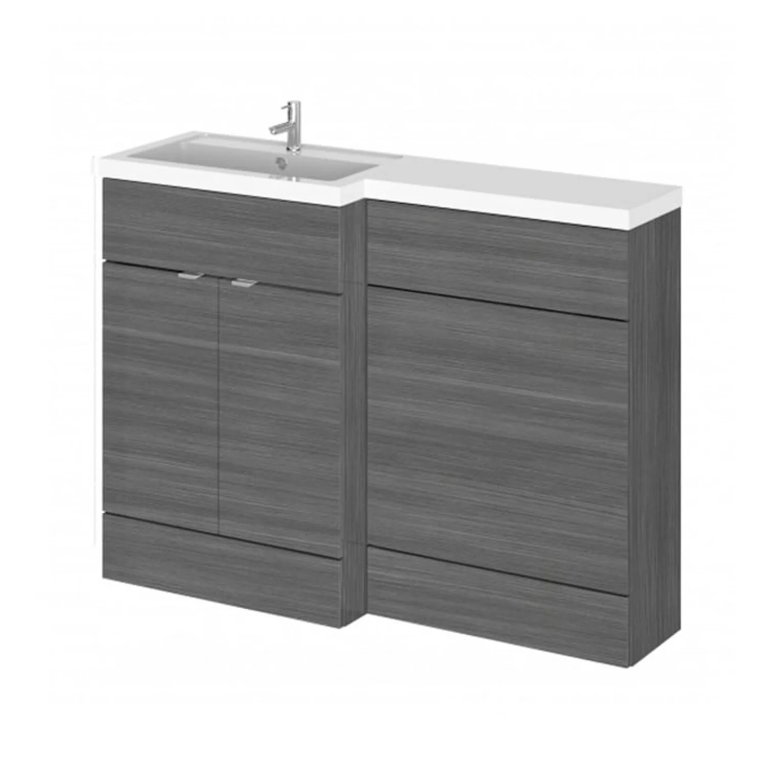 Hudson Reed Fusion Floorstanding Combination Unit & L-Shape Polymarble Basin 1200mm (2-Door) - Anthracite Woodgrain
