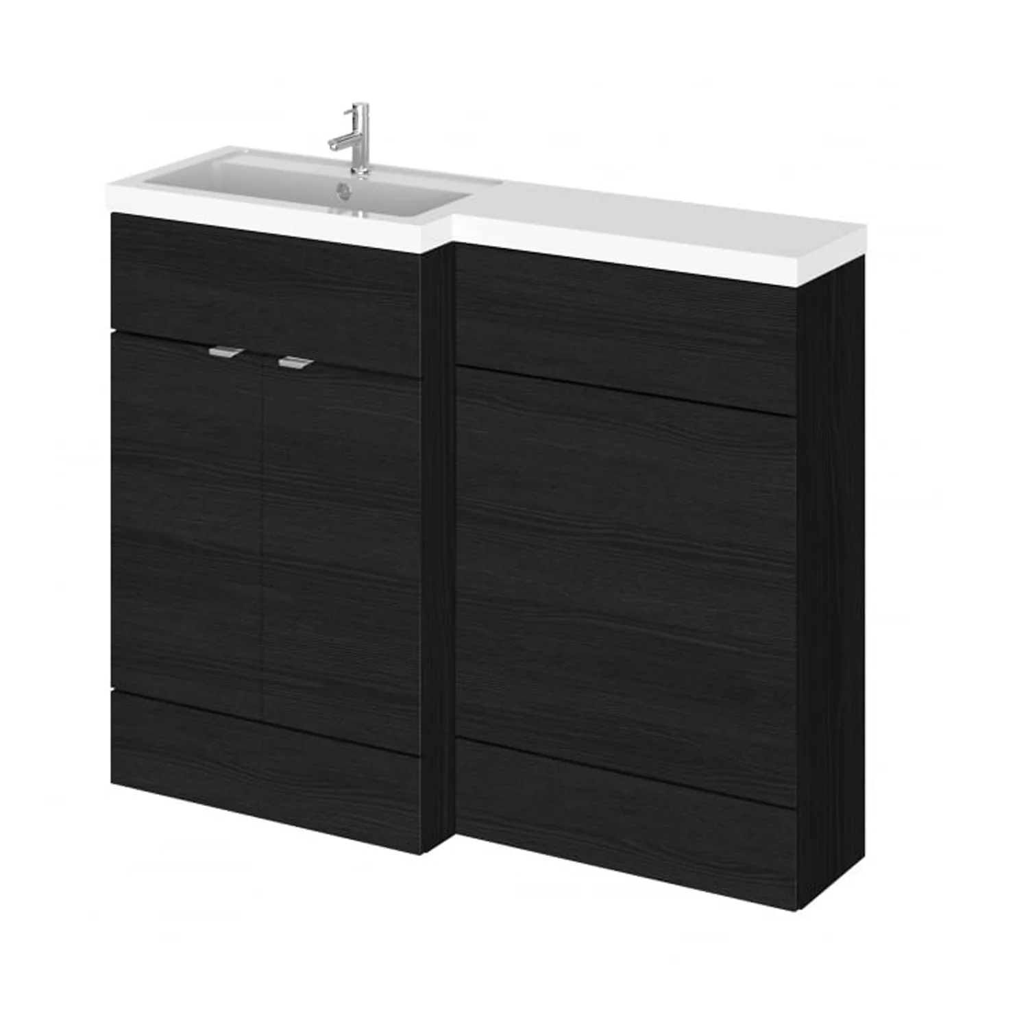 Hudson Reed Fusion Floorstanding Combination Unit & L-Shape Polymarble Basin 1200mm (2-Door) - Charcoal Black