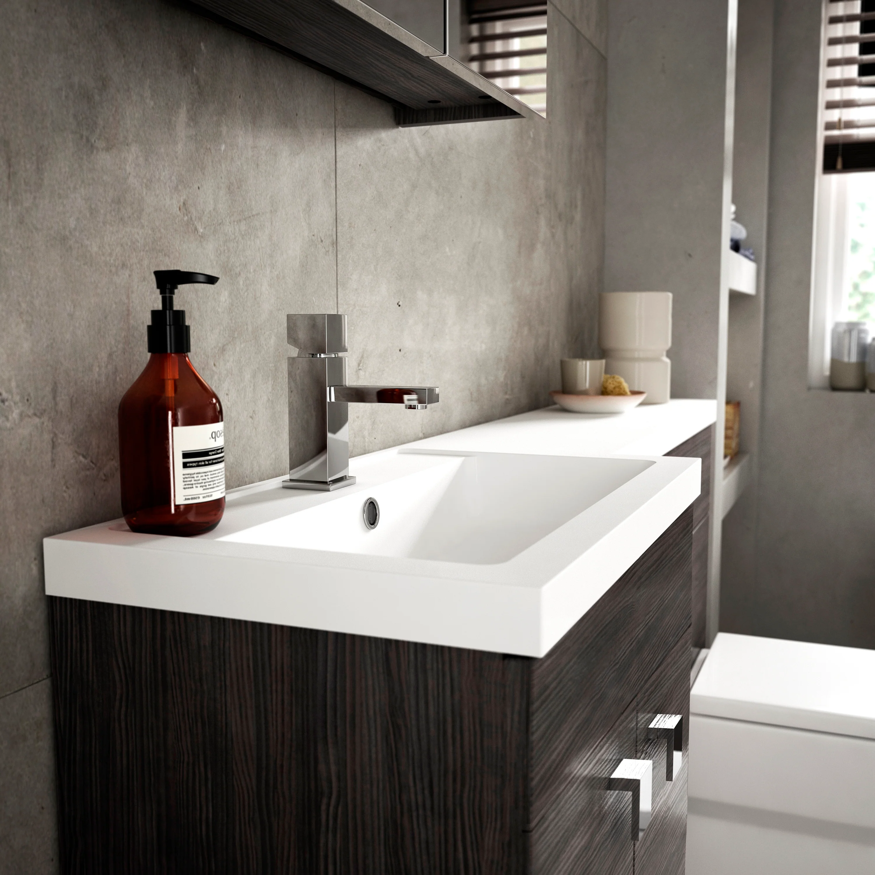 Hudson Reed Fusion Floorstanding Combination Unit & L-Shape Polymarble Basin 1200mm (2-Door) - Charcoal Black - Image 5