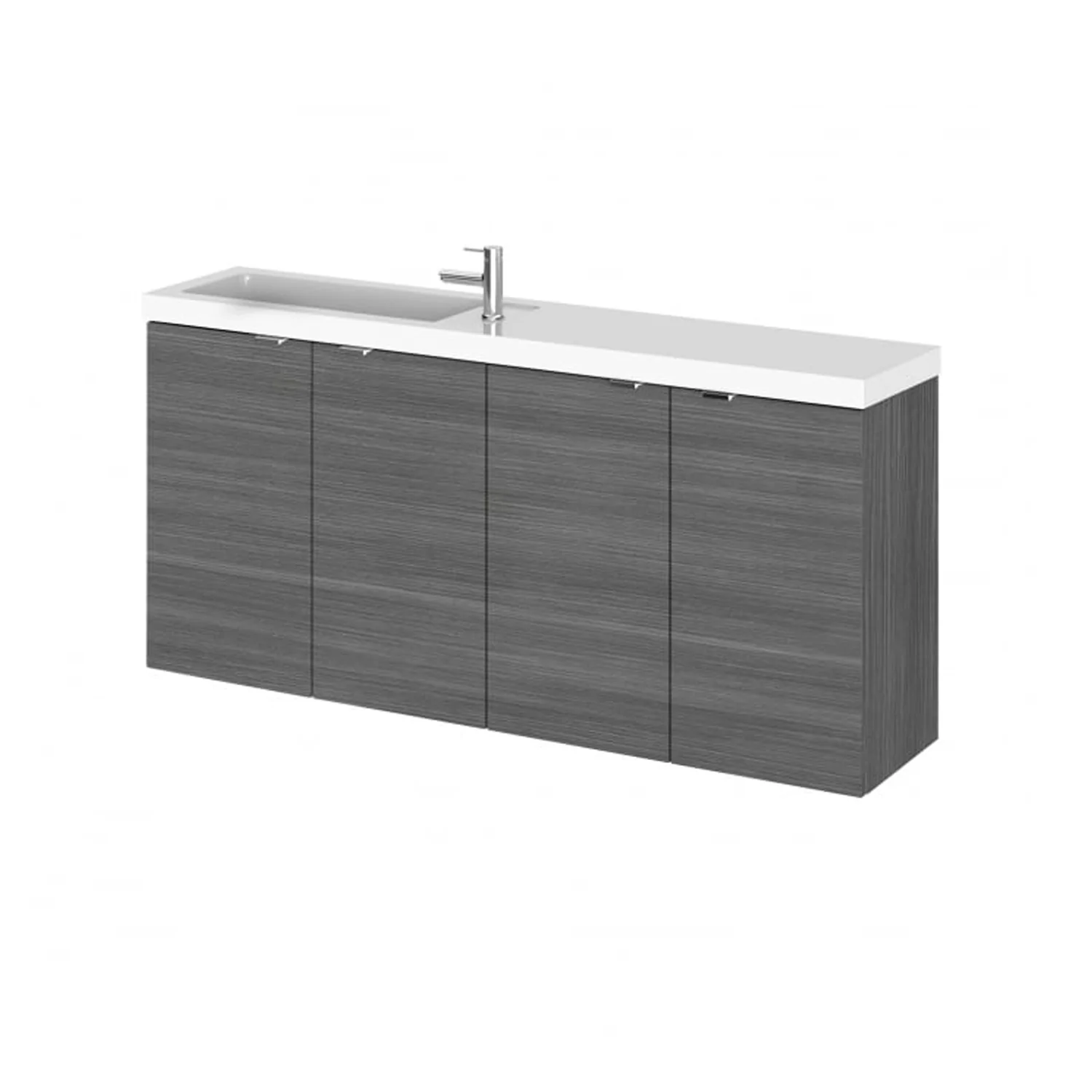 Hudson Reed Fusion Wall Hung Vanity Unit & Straight Basin 1200mm (4 Door) - Anthracite Woodgrain (Compact)