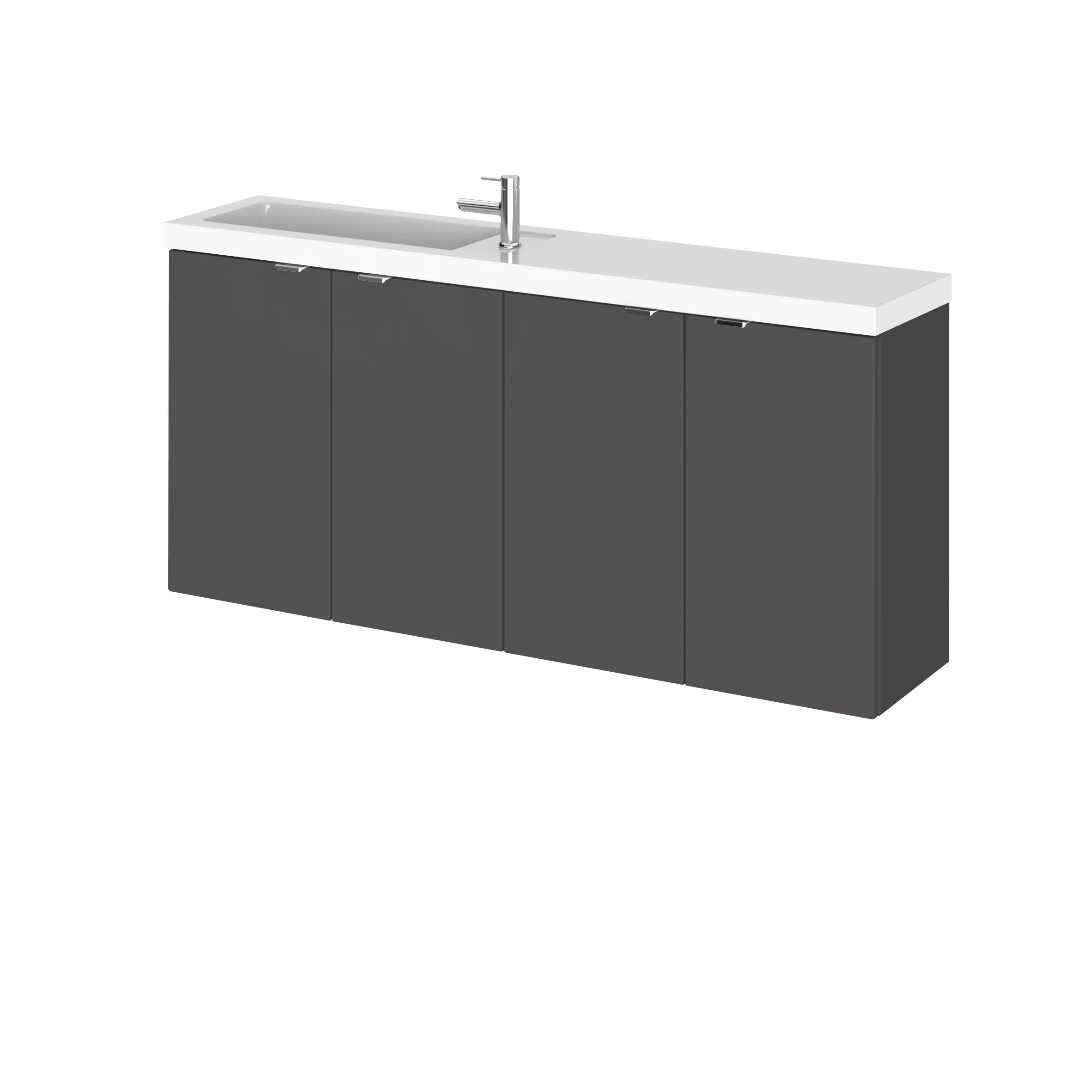 Hudson Reed Fusion Wall Hung Vanity Unit & Straight Basin 1200mm (4 Door) - Gloss Grey (Compact)