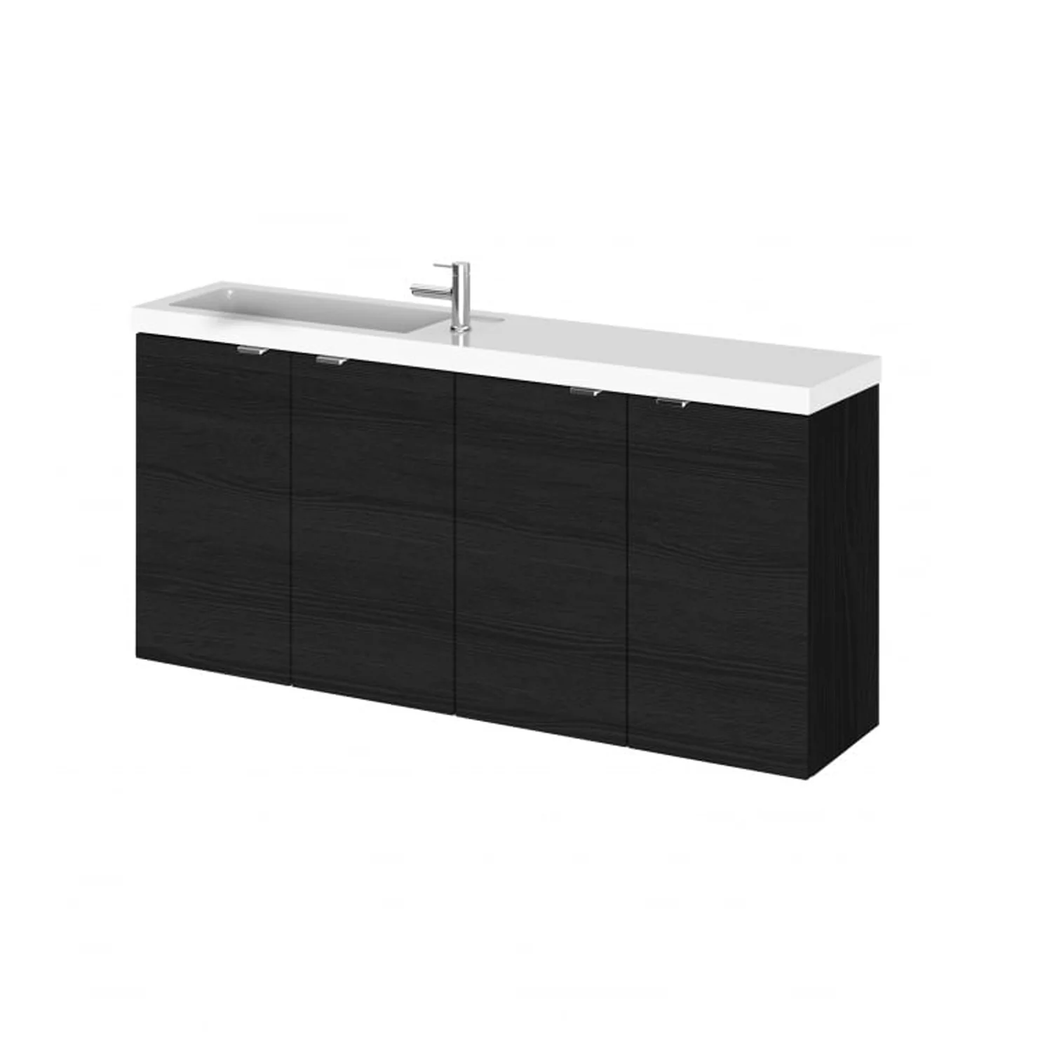 Hudson Reed Fusion Wall Hung Vanity Unit & Straight Basin 1200mm (4 Door) - Charcoal Black (Compact)