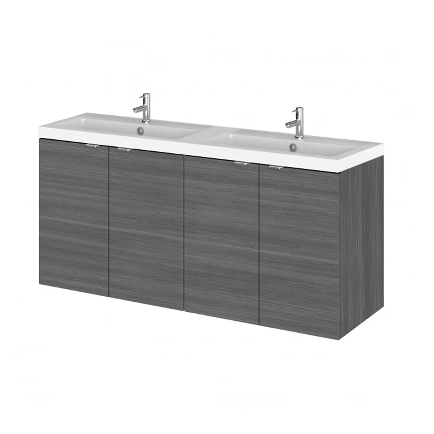 Hudson Reed Fusion Wall Hung Vanity Unit & Polymarble Basin 1200mm (4 Door) - Anthracite Woodgrain